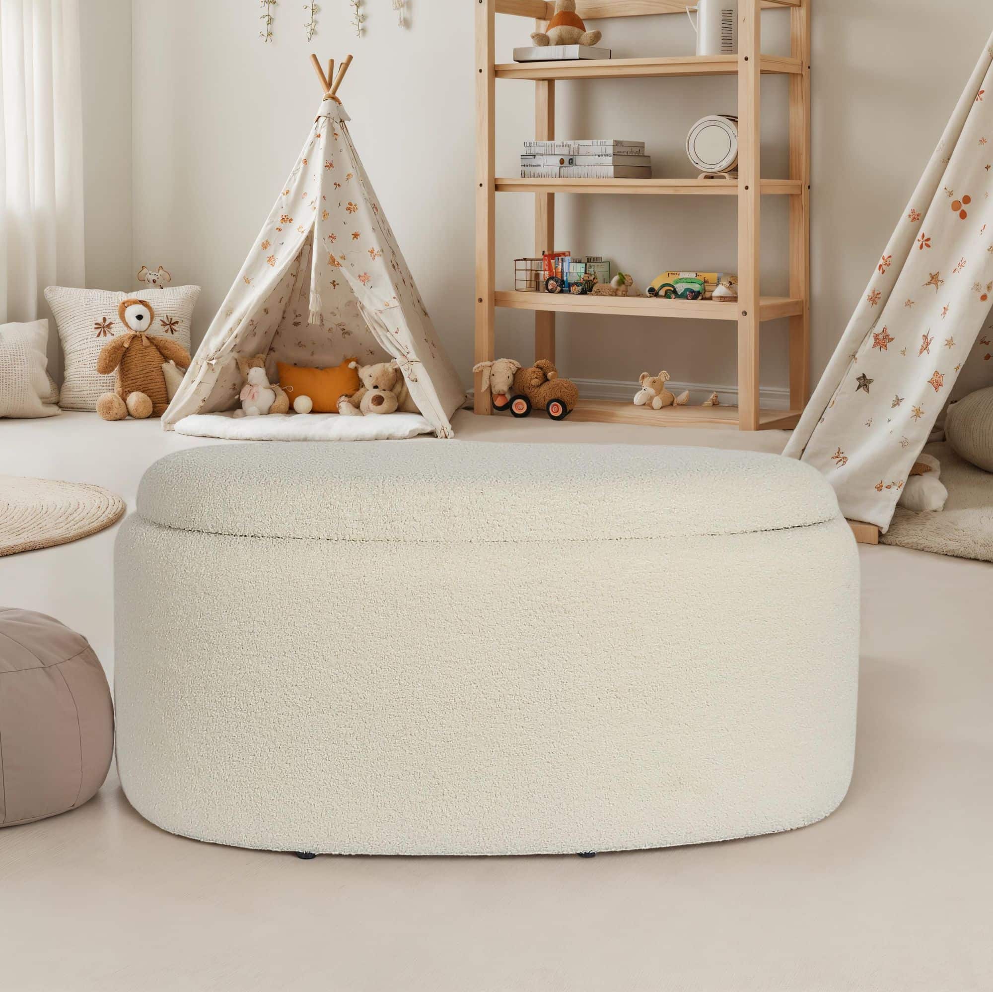 Sitzhocker mit Stauraum Stoff oval 81 cm Sitzhocker mit Stauraum Stoff oval 81 cm