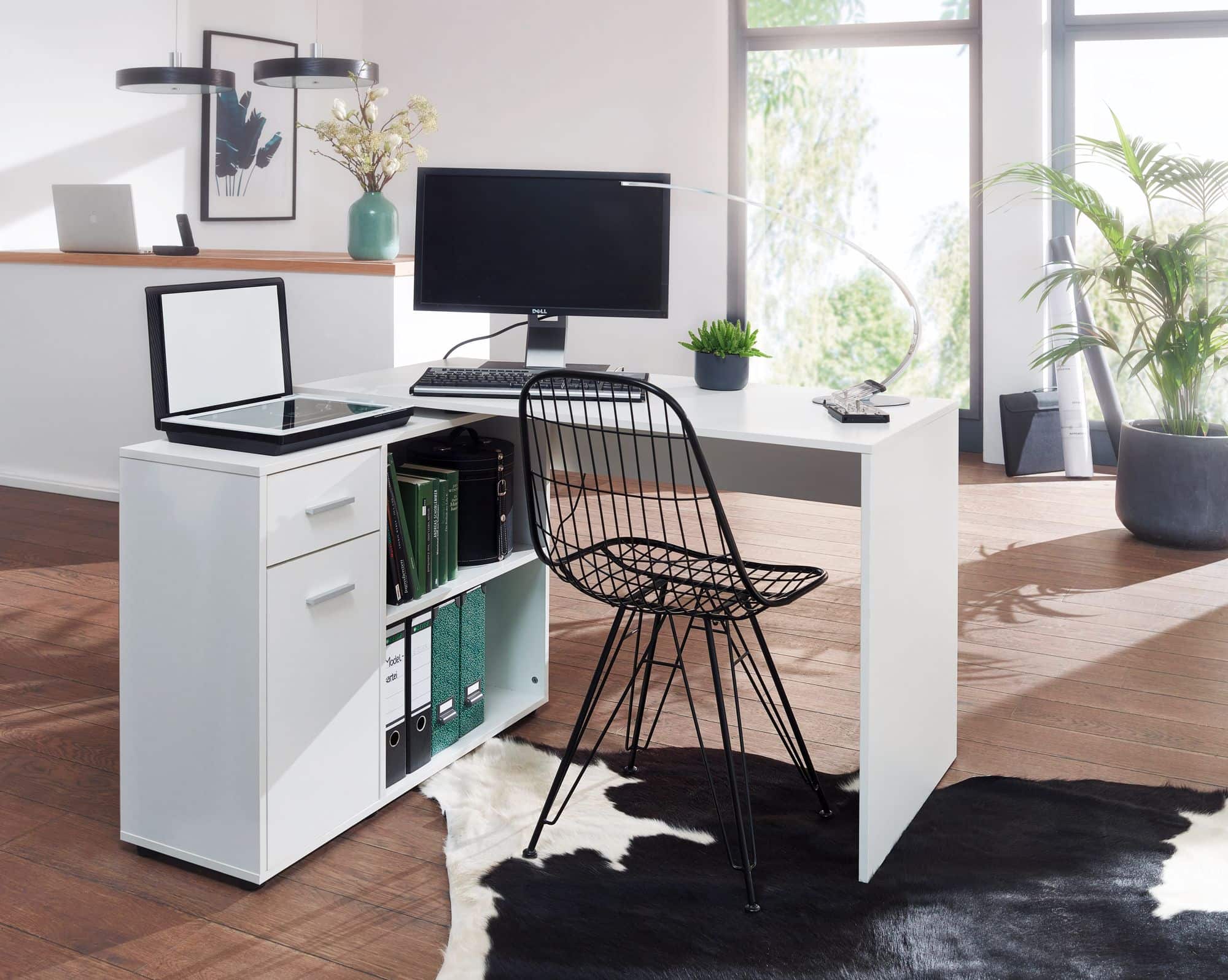 45943-WOHNLING-Design-Schreibtisch-mit-Regal-Eckschreibtisch-Weiss-Moderner-Buerotisch-Computertisch-Arbeitszimmer-Winkelschreibtisch-Home-Office-WL5-305-WL5-305_5 Design Eckschreibtisch mit Regal Weiß 120 x 75,5 x 106,5 cm