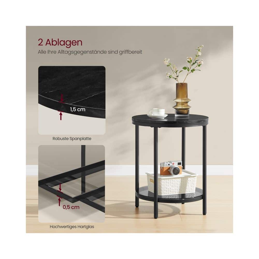 Beistelltisch 2 Ebenen in weißer Marmoroptik mit schwarzem Gestell Marmorschwarz-Tintenschwarz Beistelltisch 2 Ebenen in weißer Marmoroptik mit schwarzem Gestell Marmorschwarz-Tintenschwarz
