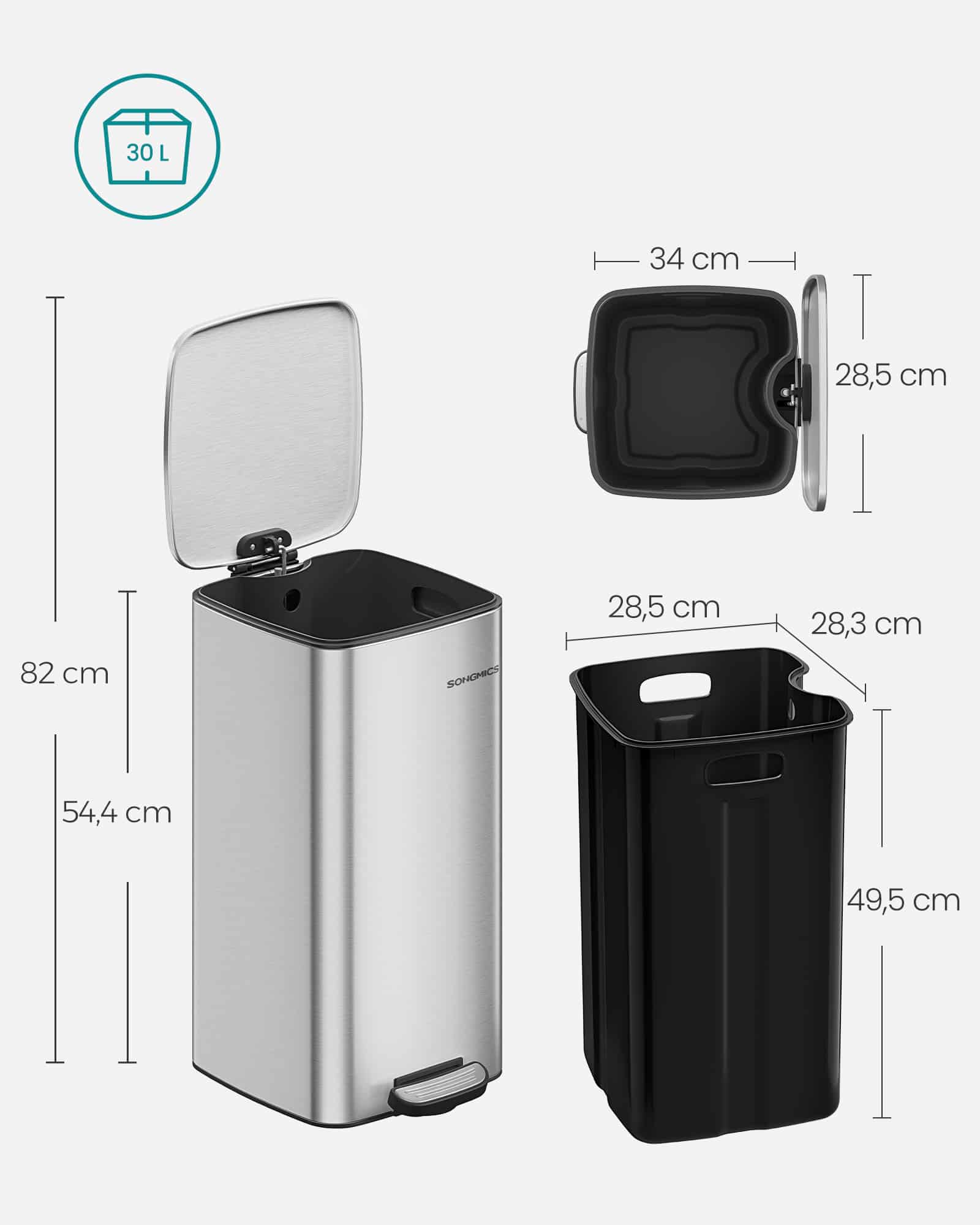 Mülleimer 30 Liter aus Stahl metallicsilber Mülleimer 30 Liter aus Stahl metallicsilber