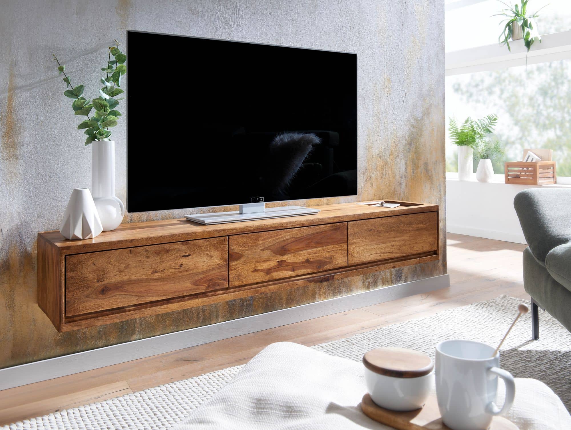 Lowboard Hängend Sheesham Massivholz 160x25x35 cm TV-Schrank Braun Lowboard Hängend Sheesham Massivholz 160x25x35 cm TV-Schrank Braun