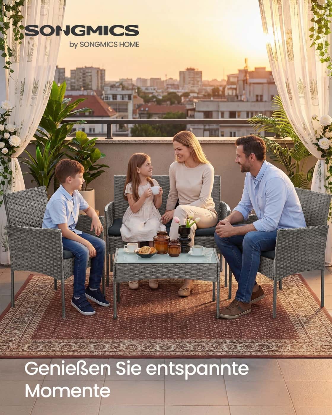 Gartenmöbel Set aus Polyrattan für Terrasse und Balkon grau Gartenmöbel Set aus Polyrattan für Terrasse und Balkon grau