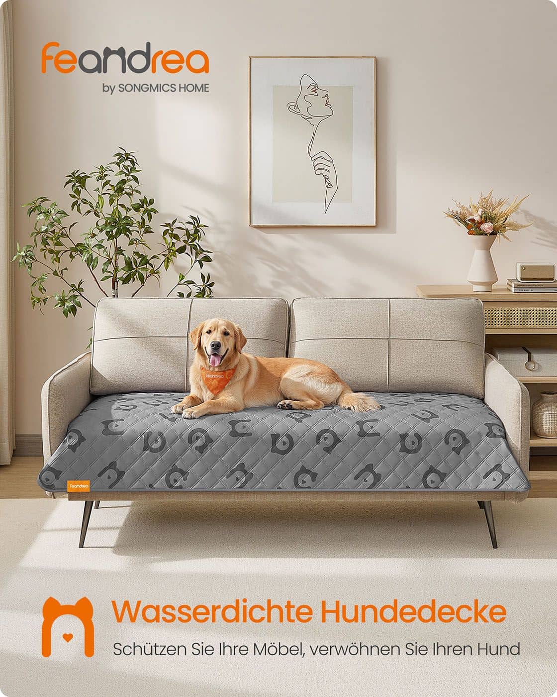 Wasserdichte Hundedecke 178 x 76 cm mit rutschfester Unterseite taubengrau
