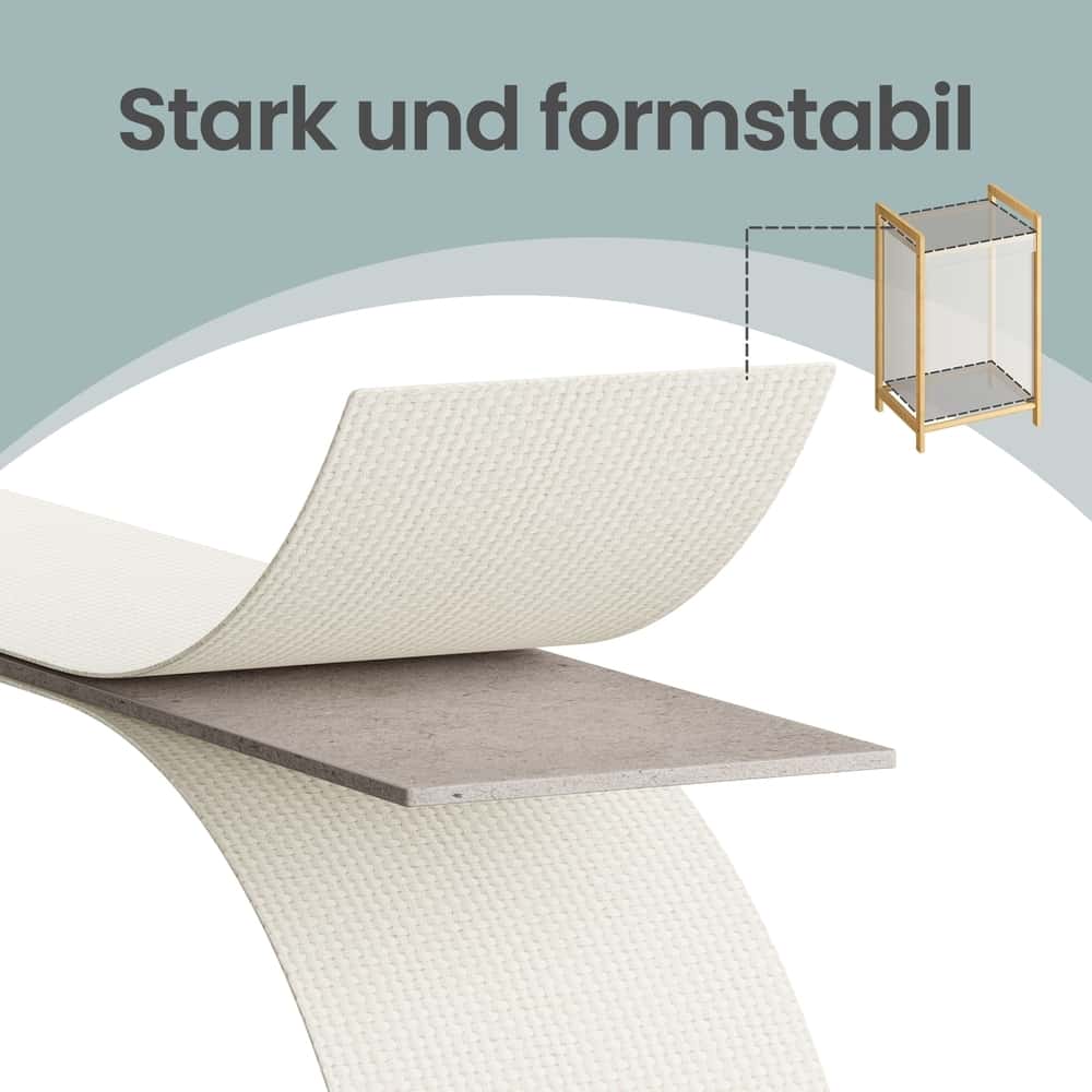 Wäschesammler mit Deckel, 2 Fächer Wäschekorb mit Bambusrahmen, Wäschesack abnehmbar