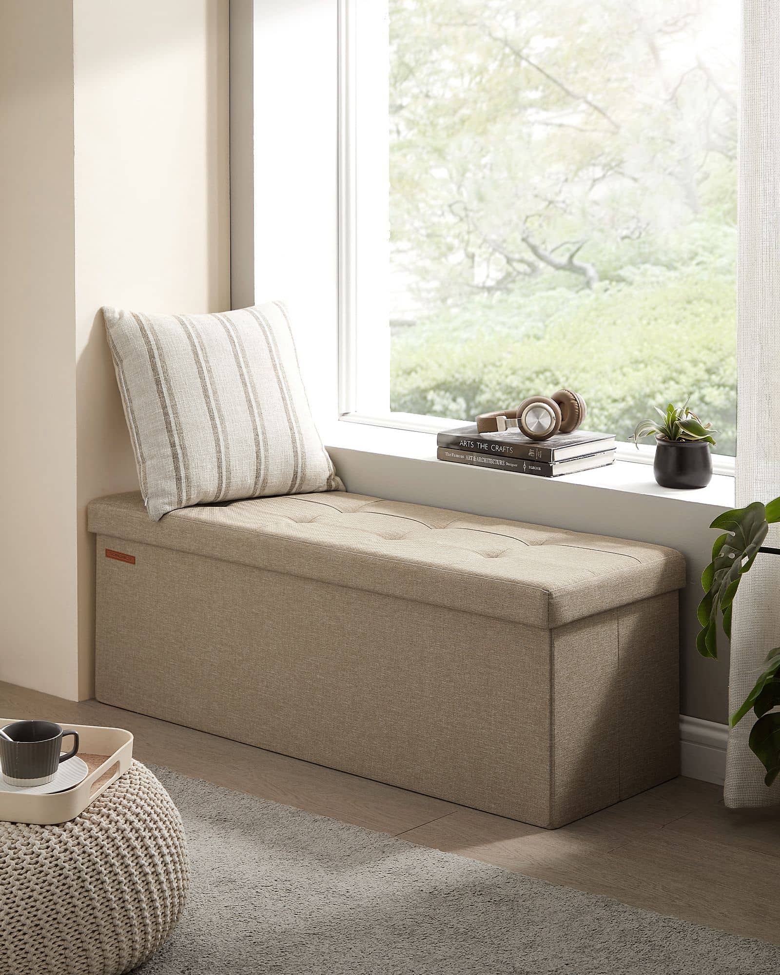 Sitzbank 110 cm klappbar mit Stauraum helltaupe-LSF077R01 Sitzbank 110 cm klappbar mit Stauraum helltaupe-LSF077R01