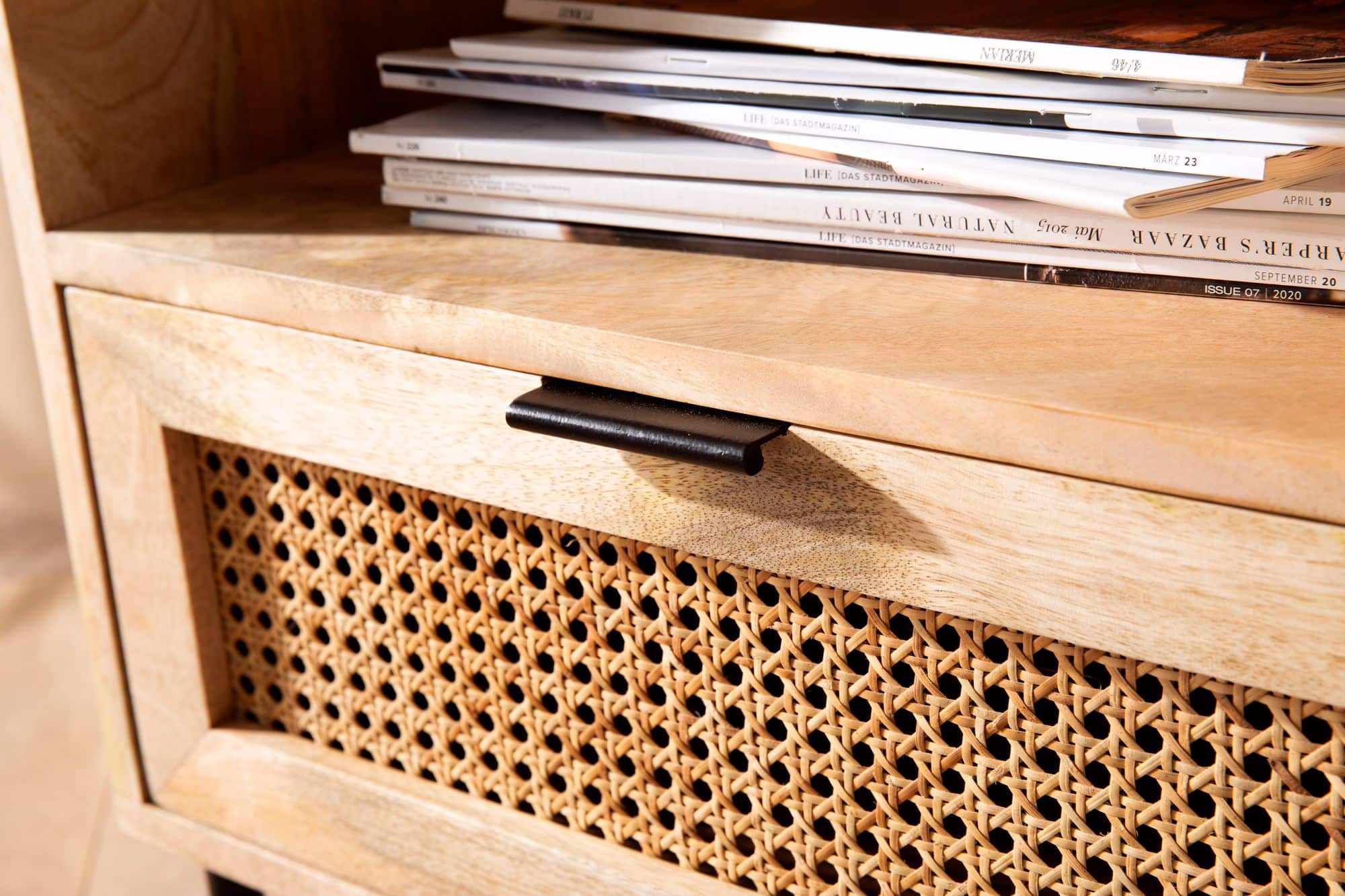 Nachtkonsole Mango Massivholz / Rattan 50x60x40 cm Nachttisch Braun Nachtkonsole Mango Massivholz / Rattan 50x60x40 cm Nachttisch Braun