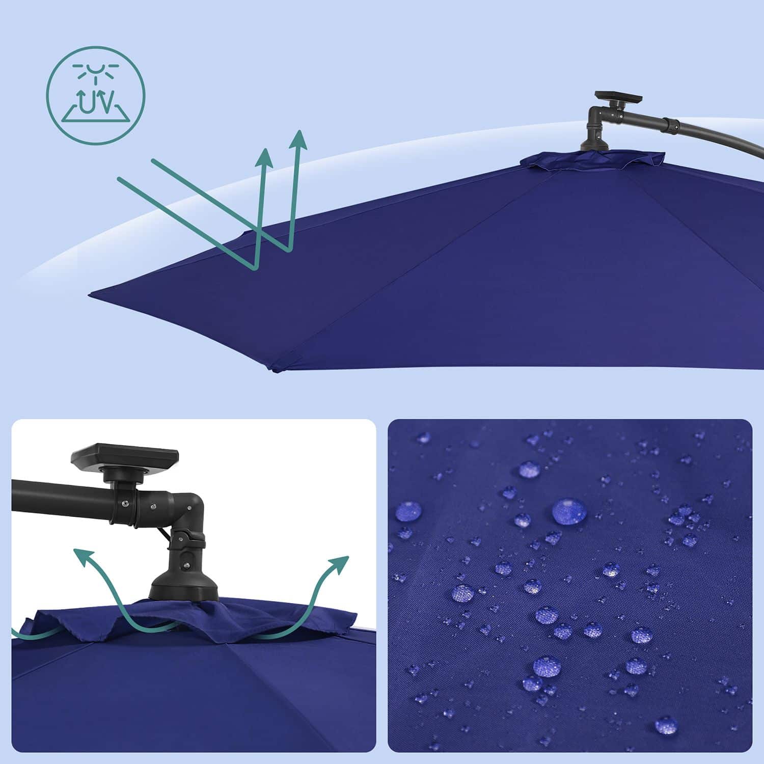 Sonnenschirm mit LED-Solar-Beleuchtung mit Ständer Sonnenschirm mit LED-Solar-Beleuchtung mit Ständer