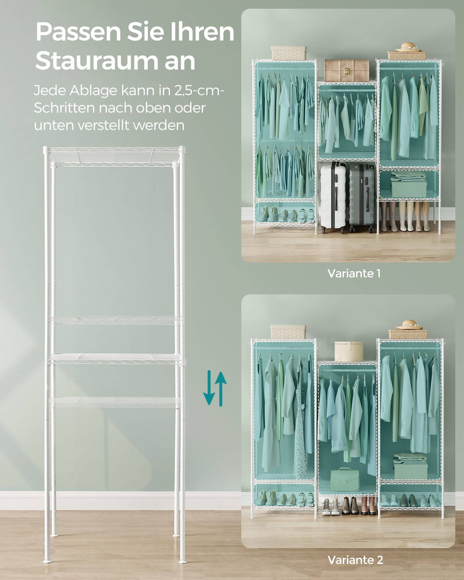 Garderobe aus Metall mit verstellbaren Ablagen wolkenweiß Garderobe aus Metall mit verstellbaren Ablagen wolkenweiß