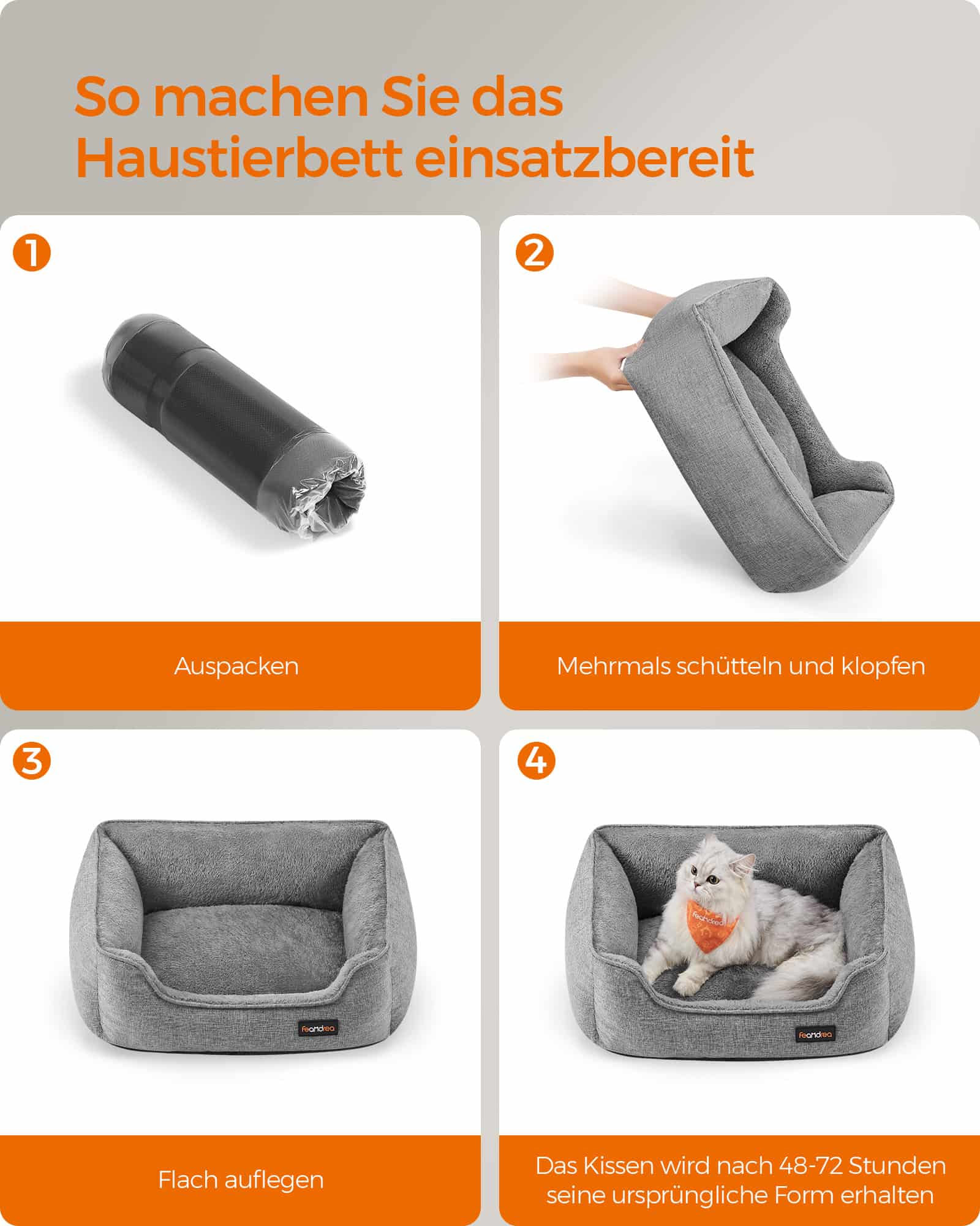 Hundebett mit abnehmbarem und waschbarem Bezug hellgrau-PGW009G02 Hundebett mit abnehmbarem und waschbarem Bezug hellgrau-PGW009G02