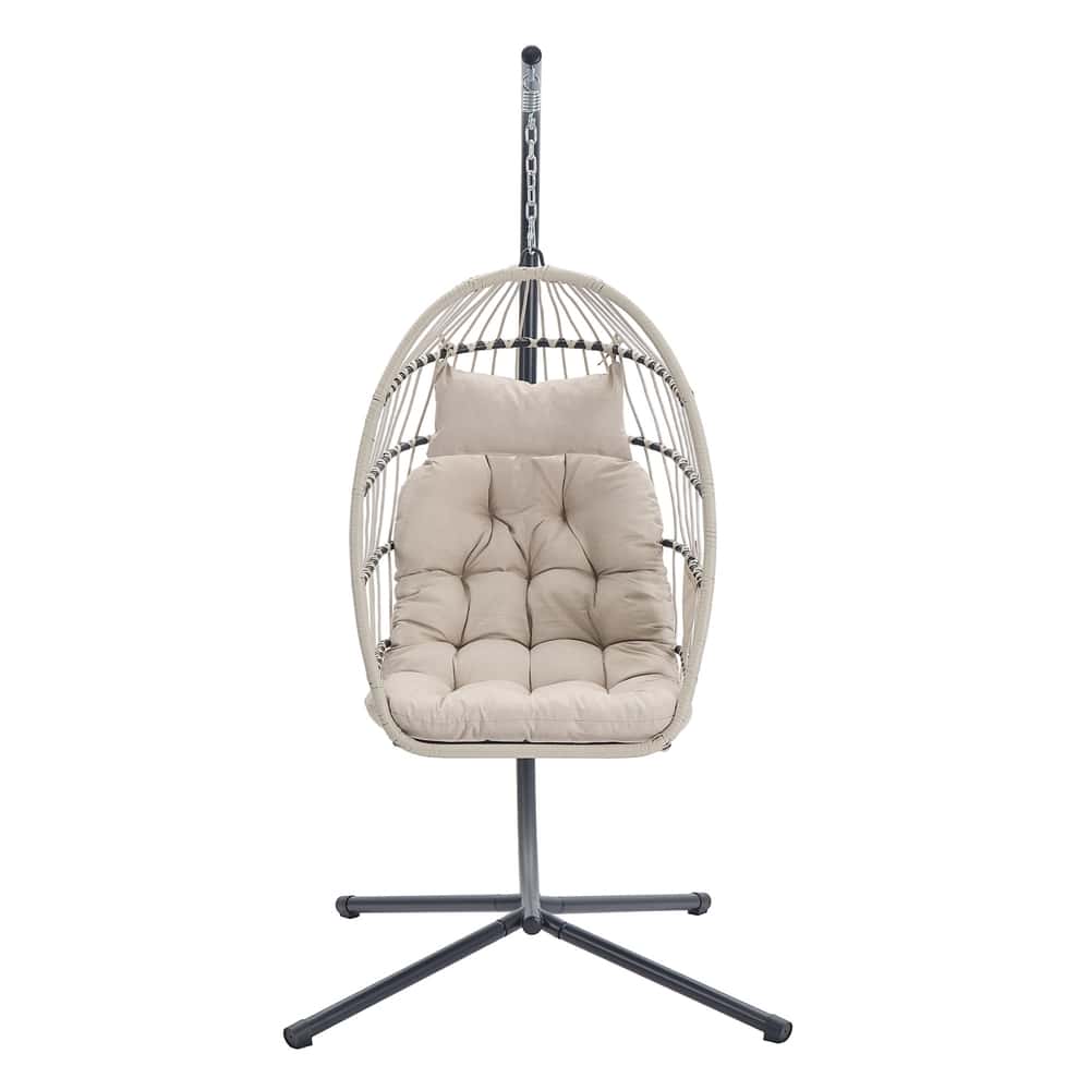 Schaukelstuhl mit Gestell, klappbarer Korbsessel höhenverstellbar, Hängeschaukel für Garten Balkon Schaukelstuhl mit Gestell, klappbarer Korbsessel höhenverstellbar, Hängeschaukel für Garten Balkon