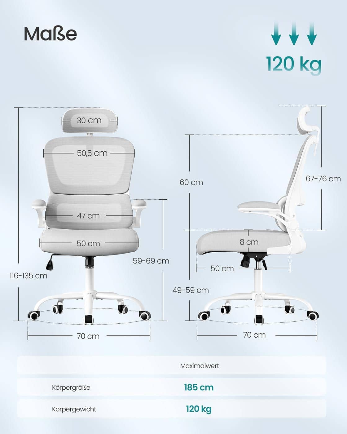 Ergonomischer Bürostuhl mit Netzgewebe und klappbaren Armlehnen