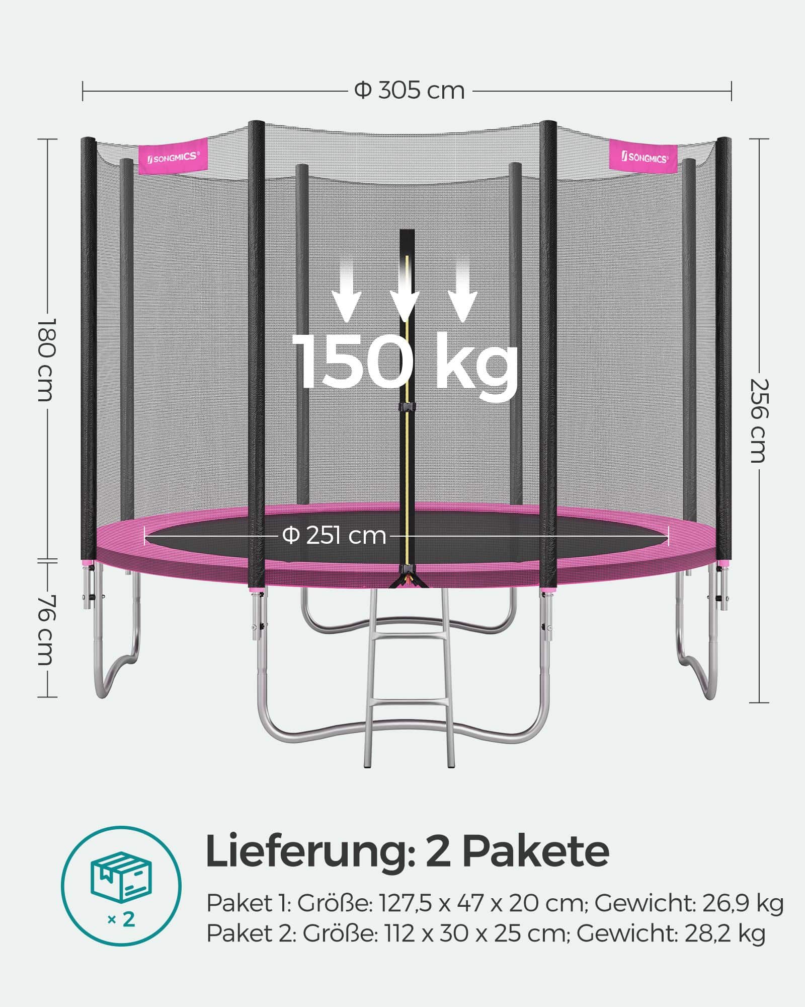 Trampolin Ø 305 cm mit Sicherheitsnetz pink-STR101P01 Trampolin Ø 305 cm mit Sicherheitsnetz pink-STR101P01