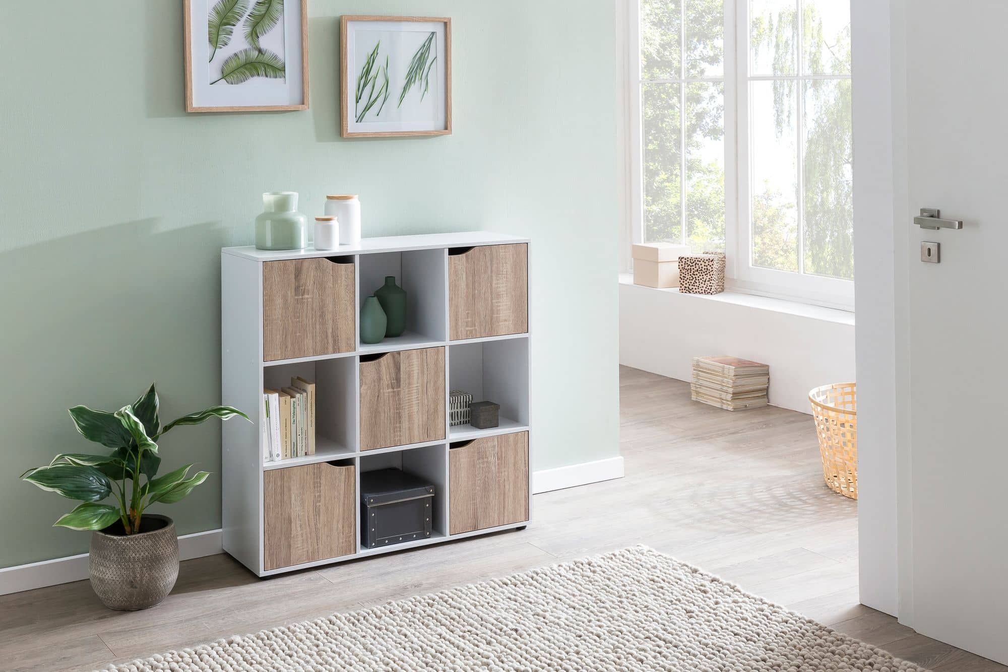 46372-WOHNLING-Sideboard-SOMA-Sonoma-88-8x29x90-5_2 Sideboard MASSA 89 x 91 x 29 cm Bücherregal mit 9 Fächern Sonoma