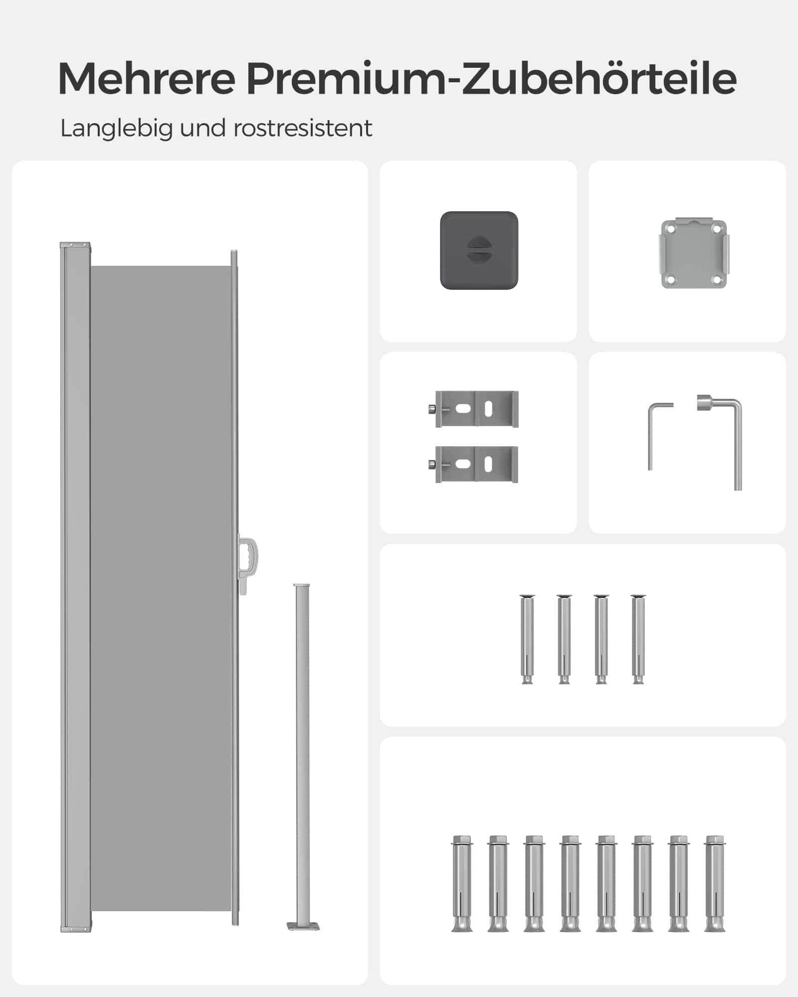 Seitenmarkise mit Stahl-Kasten rostbeständig und ausziehbar Seitenmarkise mit Stahl-Kasten rostbeständig und ausziehbar