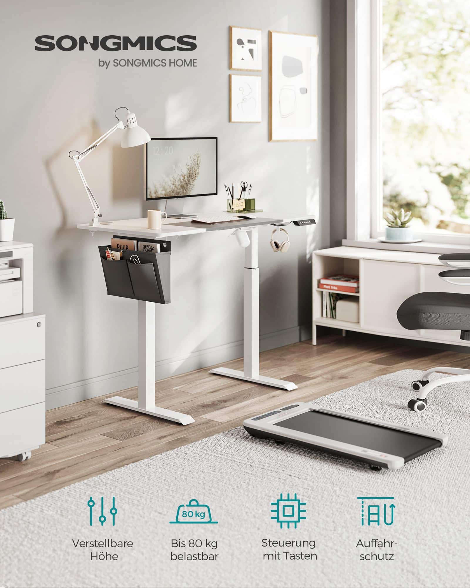 Höhenverstellbarer Schreibtisch elektrisch basisweiß-taubengrau-LSD015W02