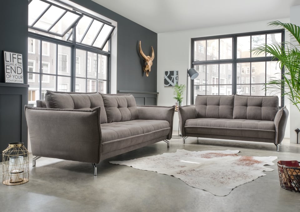 Nanini-3AF-2AF-3602 Stilvolles Sofa Set: 3er + 2,5er Nanini in Grau-Braun