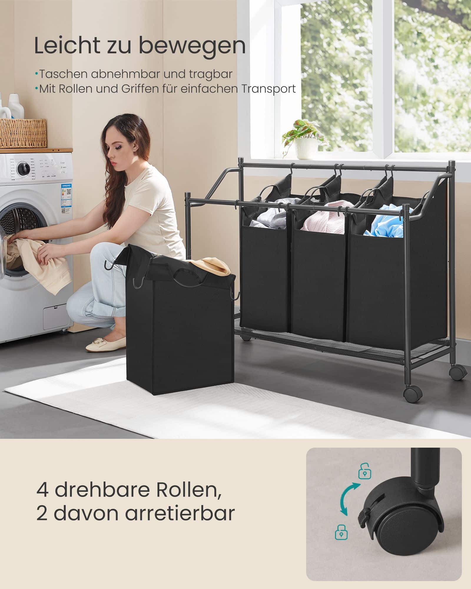 Wäschekorb mit Rollen 4 x 45 L tintenschwarz Wäschekorb mit Rollen 4 x 45 L tintenschwarz