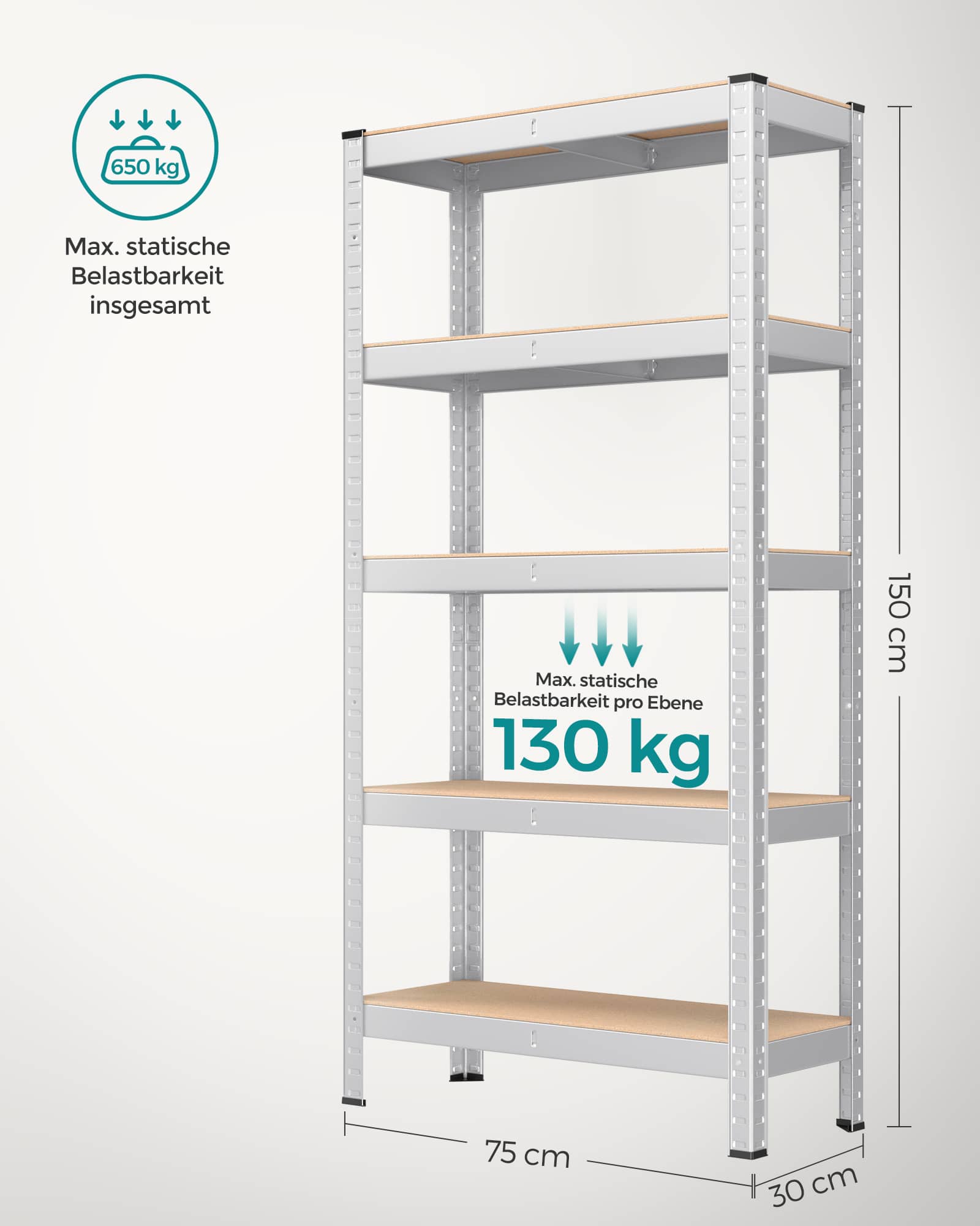 Schwerlastregal mit Stahlgestell silbern-GLR030E02 Schwerlastregal mit Stahlgestell silbern-GLR030E02