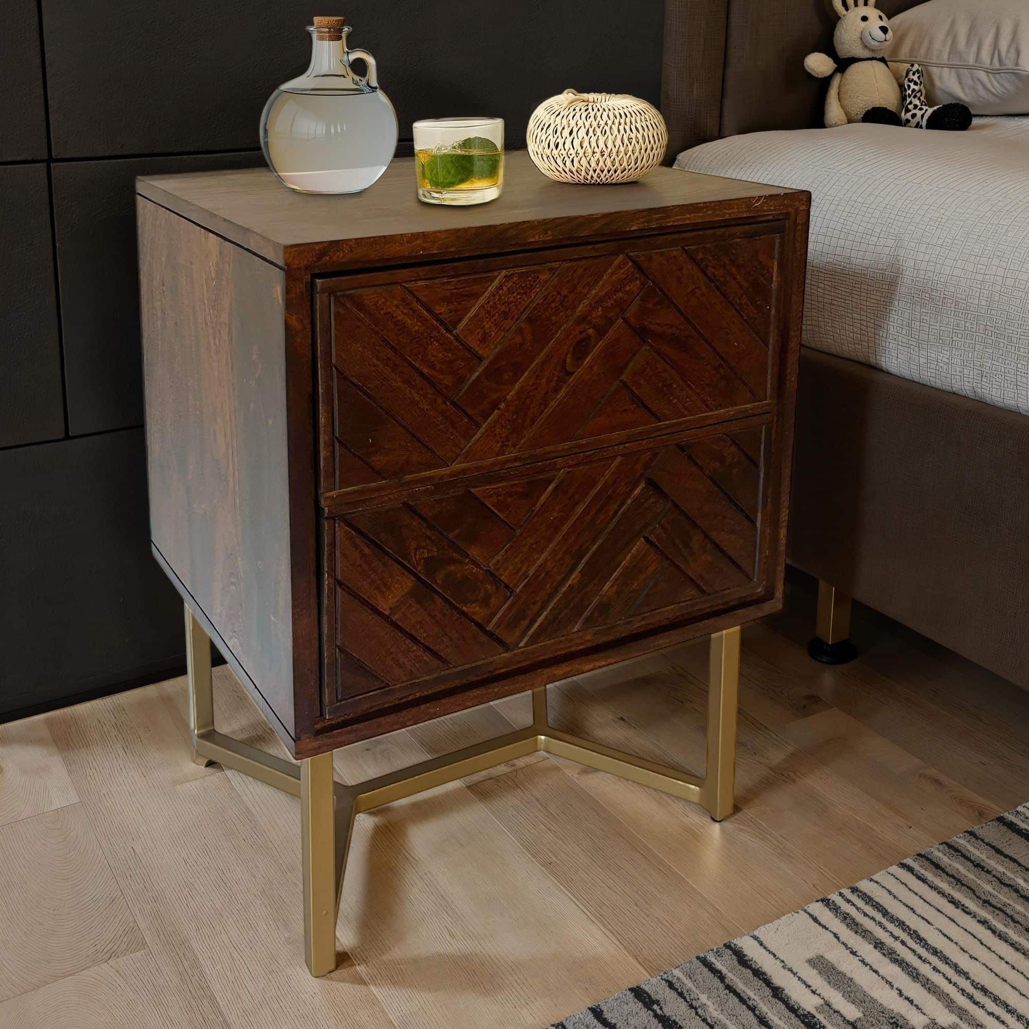 Nachttisch Akazie Massivholz 45x40x57 cm Nachtschrank Boxspringbett Nachttisch Akazie Massivholz 45x40x57 cm Nachtschrank Boxspringbett