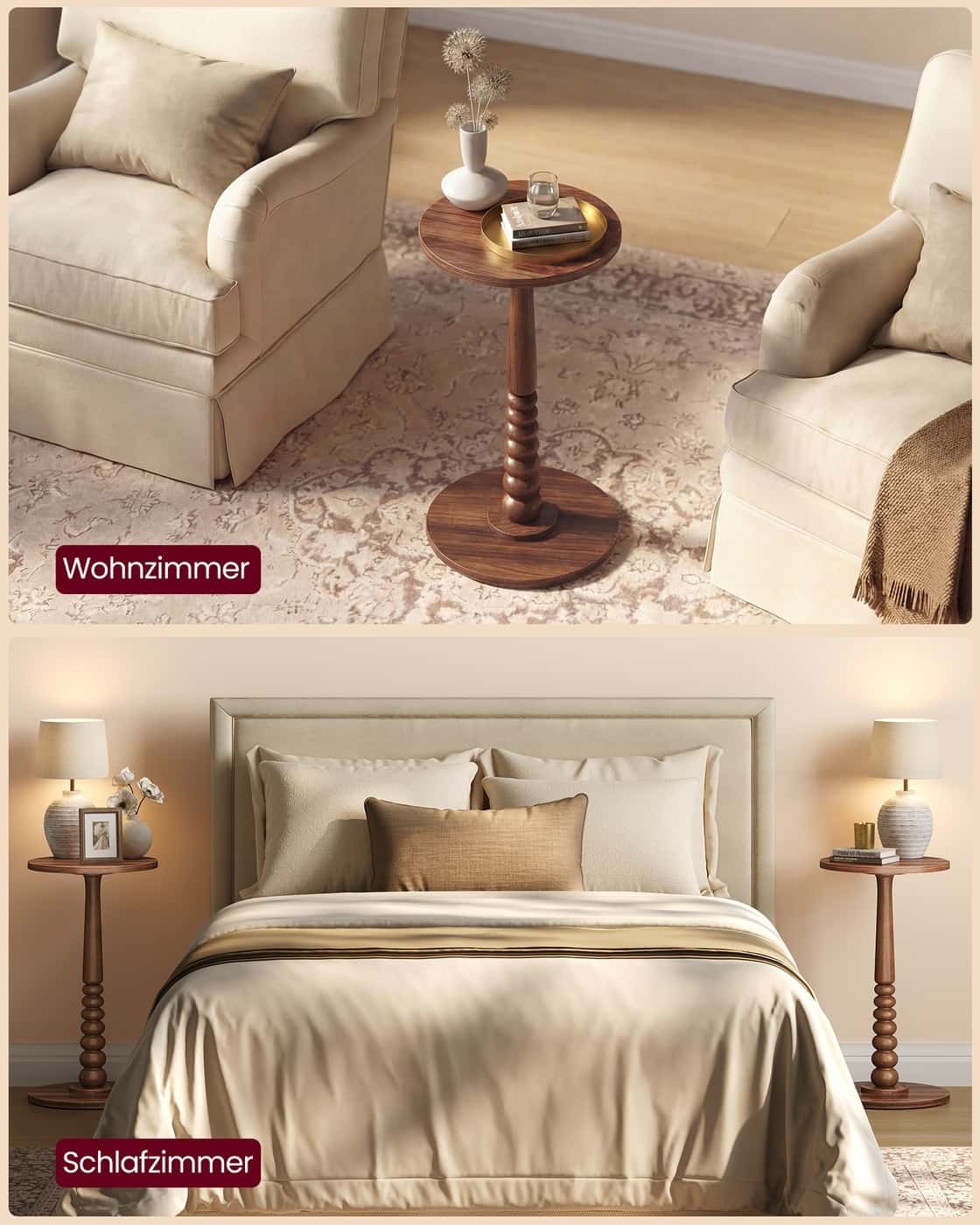 Mariel Kollektion - Runder Beistelltisch im Mid-Century Modern Stil kastanienwalnussfarben Mariel Kollektion - Runder Beistelltisch im Mid-Century Modern Stil kastanienwalnussfarben