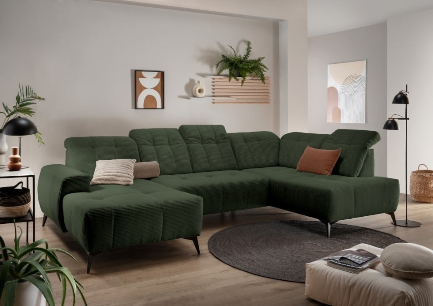 Cord Sofa grün - Sano - Elektrofunktion Cord Sofa grün - Sano - Elektrofunktion