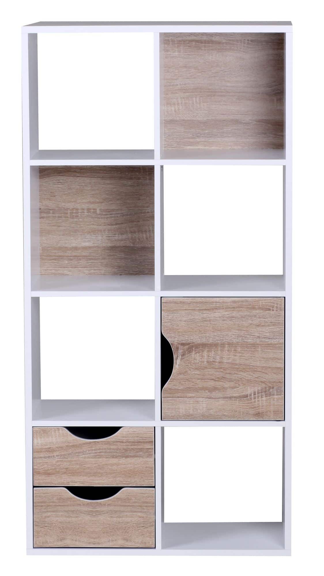 37349-Wohnling-Buecherregal-60-x-120-x-29-cm-Weiss-Sonoma-Eiche-mit-Schubladen-und-Tuer-Buecherwand-Standregal-Faecher-Fach-Raumteiler-Wohnzimmerregal-Wandregal-WL1-429-WL1-429_1 Bücherregal MASSA 60 x 120 x 29 cm Weiß Sonoma Eiche mit Schubladen und Tür