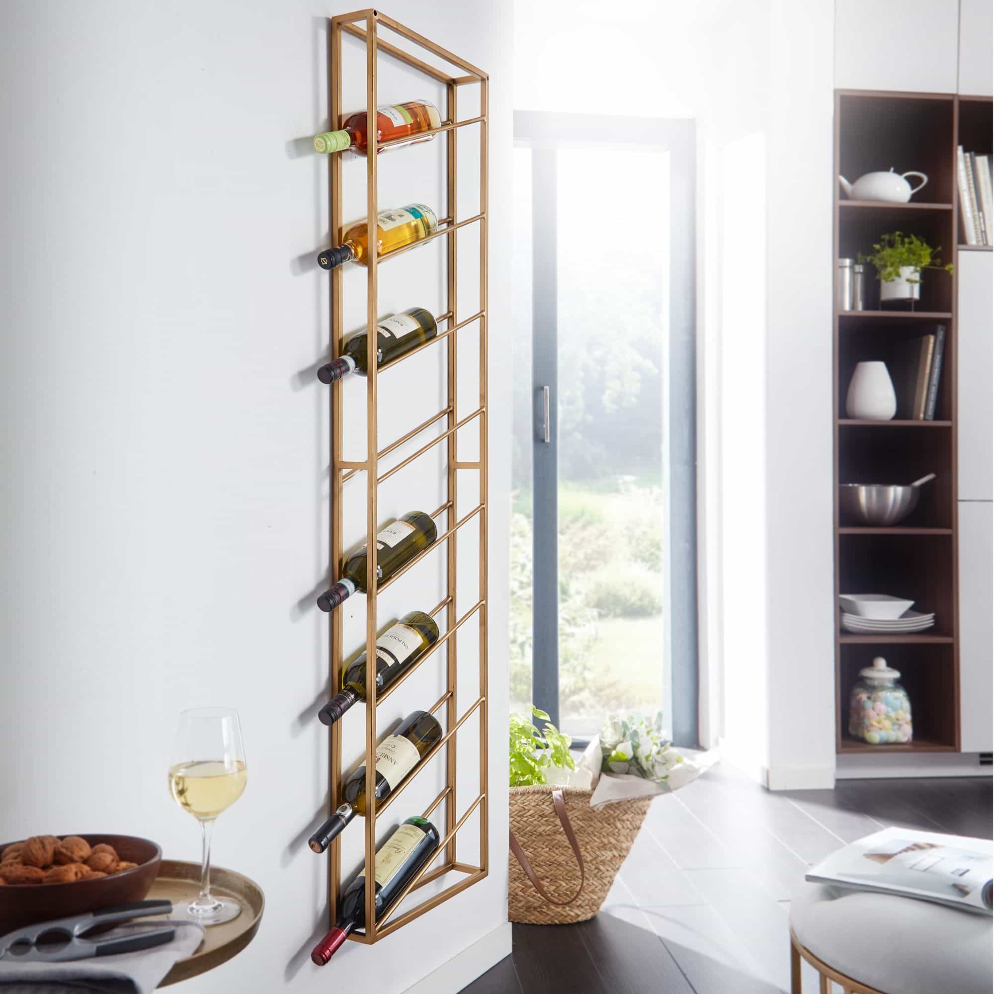 Weinregal Wand Metall Gold 36x150x8 cm Groß für 8 Flaschen Weinregal Wand Metall Gold 36x150x8 cm Groß für 8 Flaschen