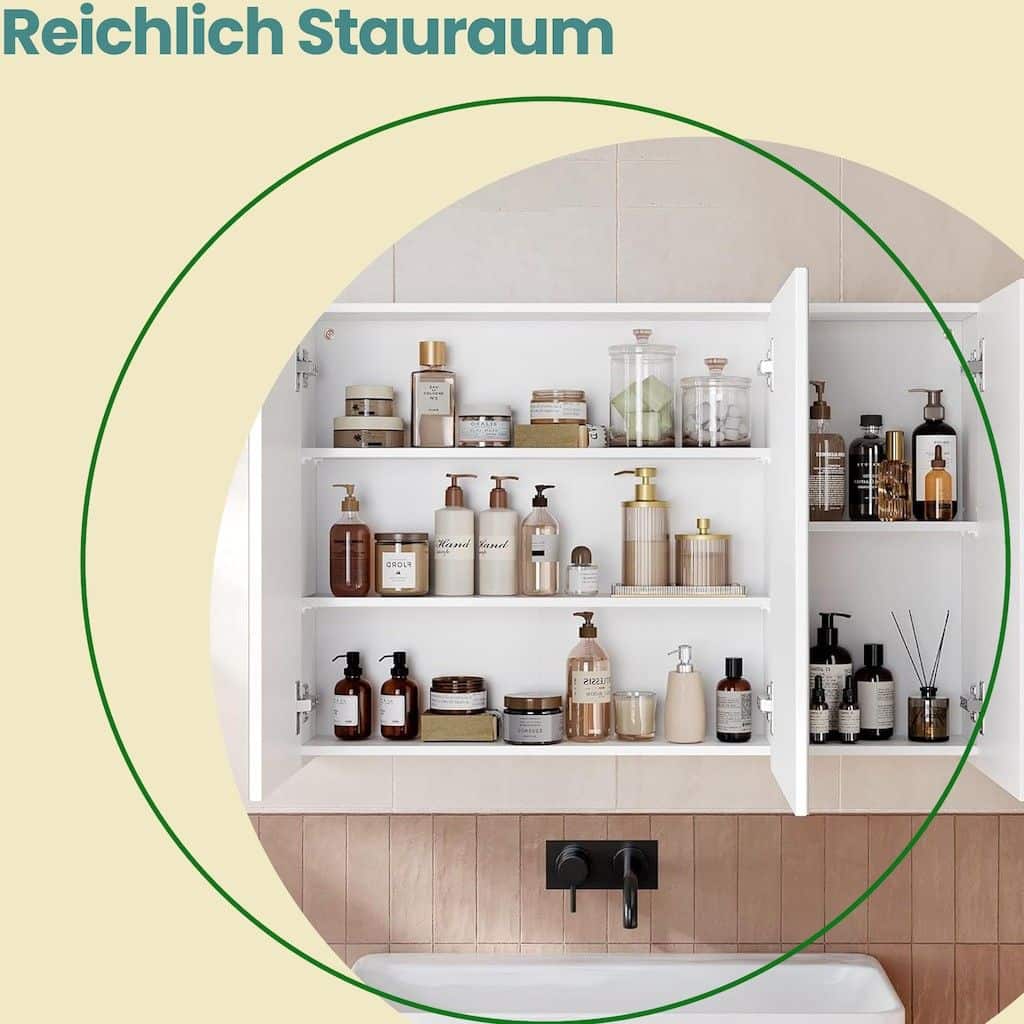 Spiegelschrank, Badezimmerschrank, Aufbewahrungsschrank mit 3 Türen Spiegelschrank, Badezimmerschrank, Aufbewahrungsschrank mit 3 Türen