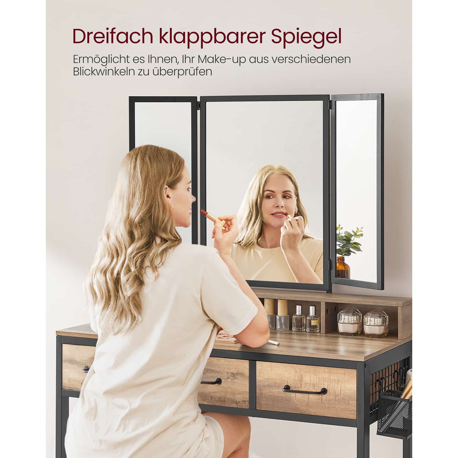 Schminktisch mit Hocker und Spiegel-B34RVT004B50 Schminktisch mit Hocker und Spiegel-B34RVT004B50