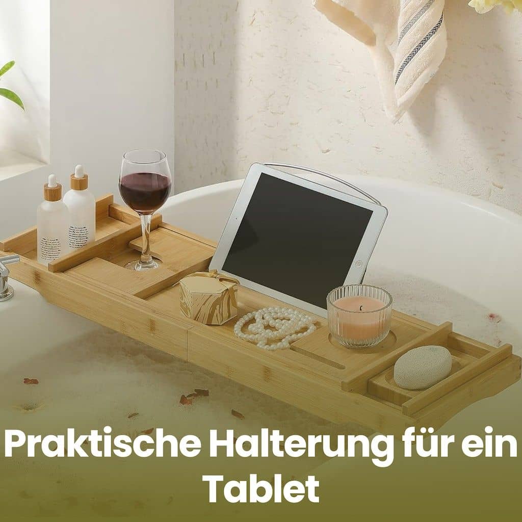 Ausziehbare Badewannenablage aus Bambus verstellbares Badewannenbrett Badewannen Ablagen, mit Getränkehalter, Buchstütze Ausziehbare Badewannenablage aus Bambus verstellbares Badewannenbrett Badewannen Ablagen, mit Getränkehalter, Buchstütze