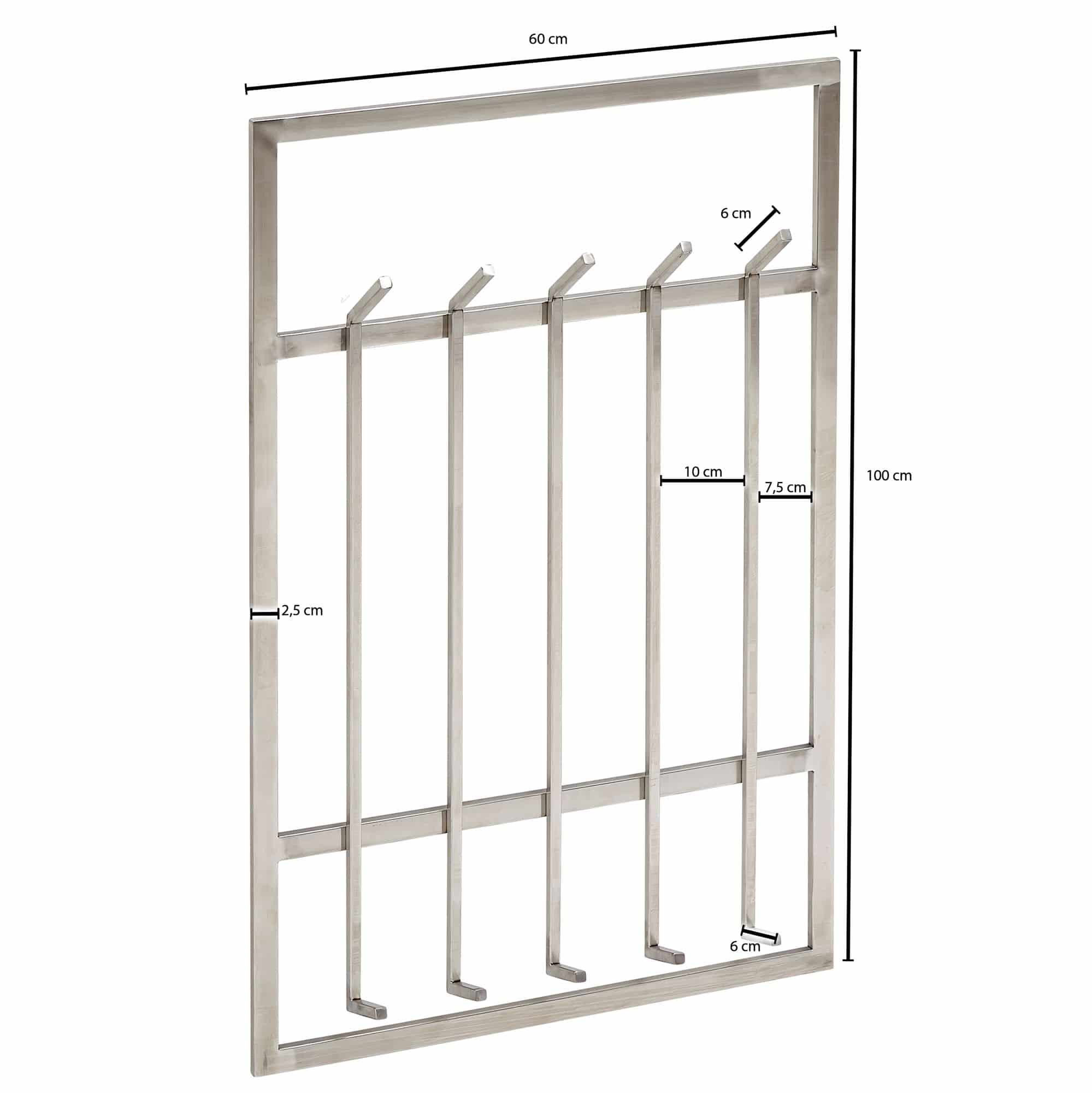 63394-WOHNLING-Garderobe-Stahl-Matt-65x10x100-cm-WL6-442-WL6-44224VY8UGtgYazu Wandgarderobe Metall Silber 60x100x7,5 cm Design Flurgarderobe Stahl