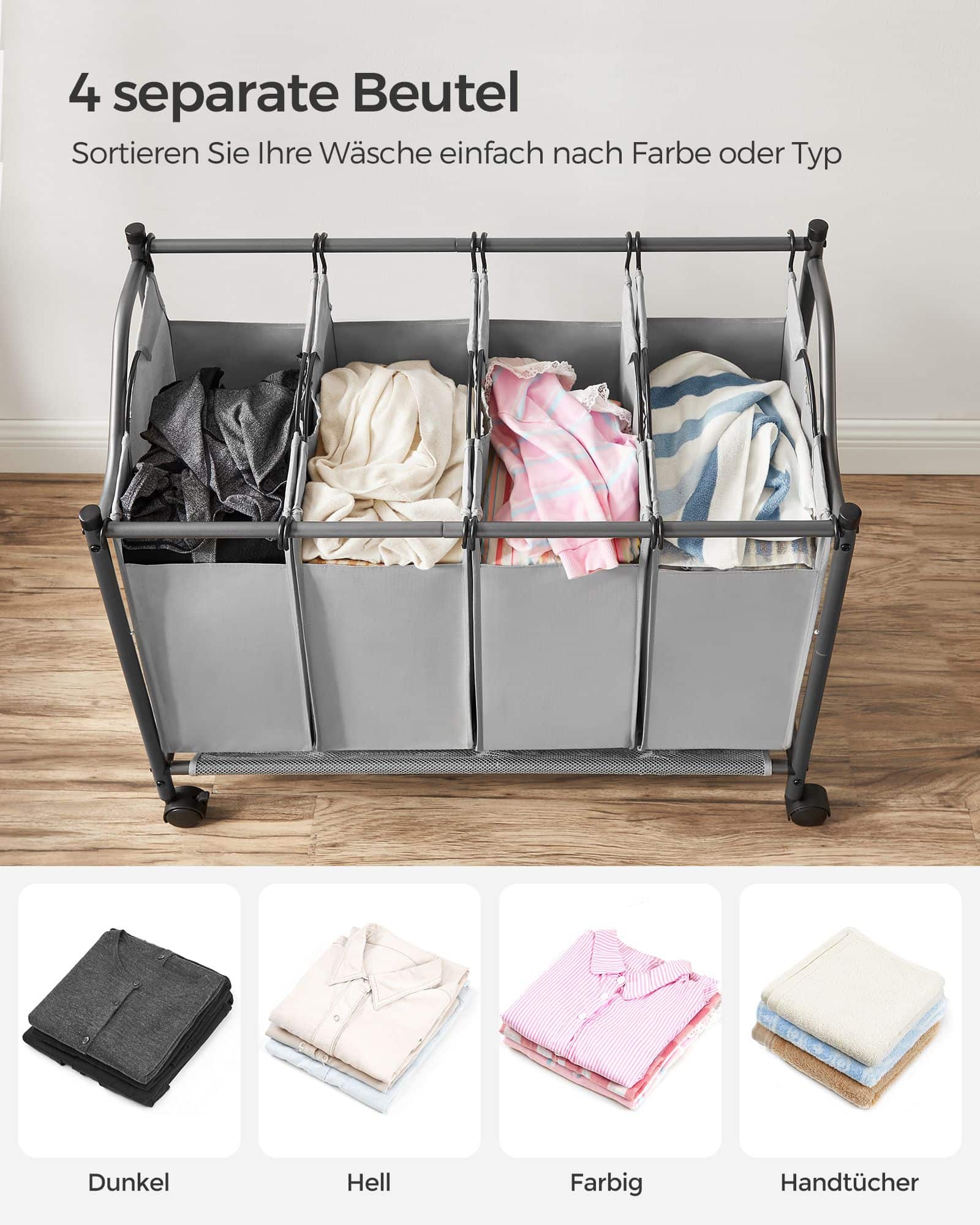 Wäschesammler 4 x 35 L Grau-B34LSF005GS Wäschesammler 4 x 35 L Grau-B34LSF005GS