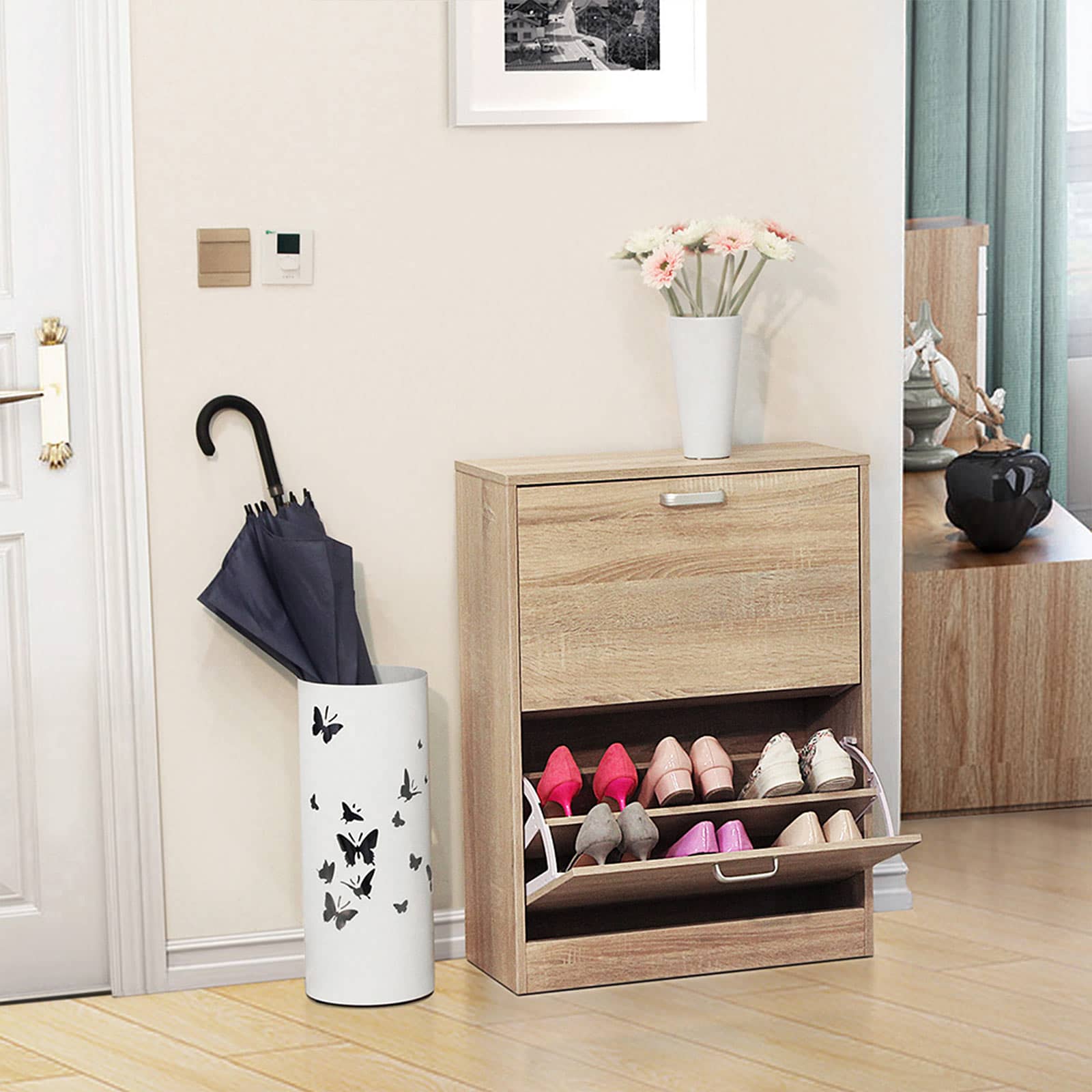 Schuhschrank 2 Klappen Holzoptik-B34LBC602H Schuhschrank 2 Klappen Holzoptik-B34LBC602H