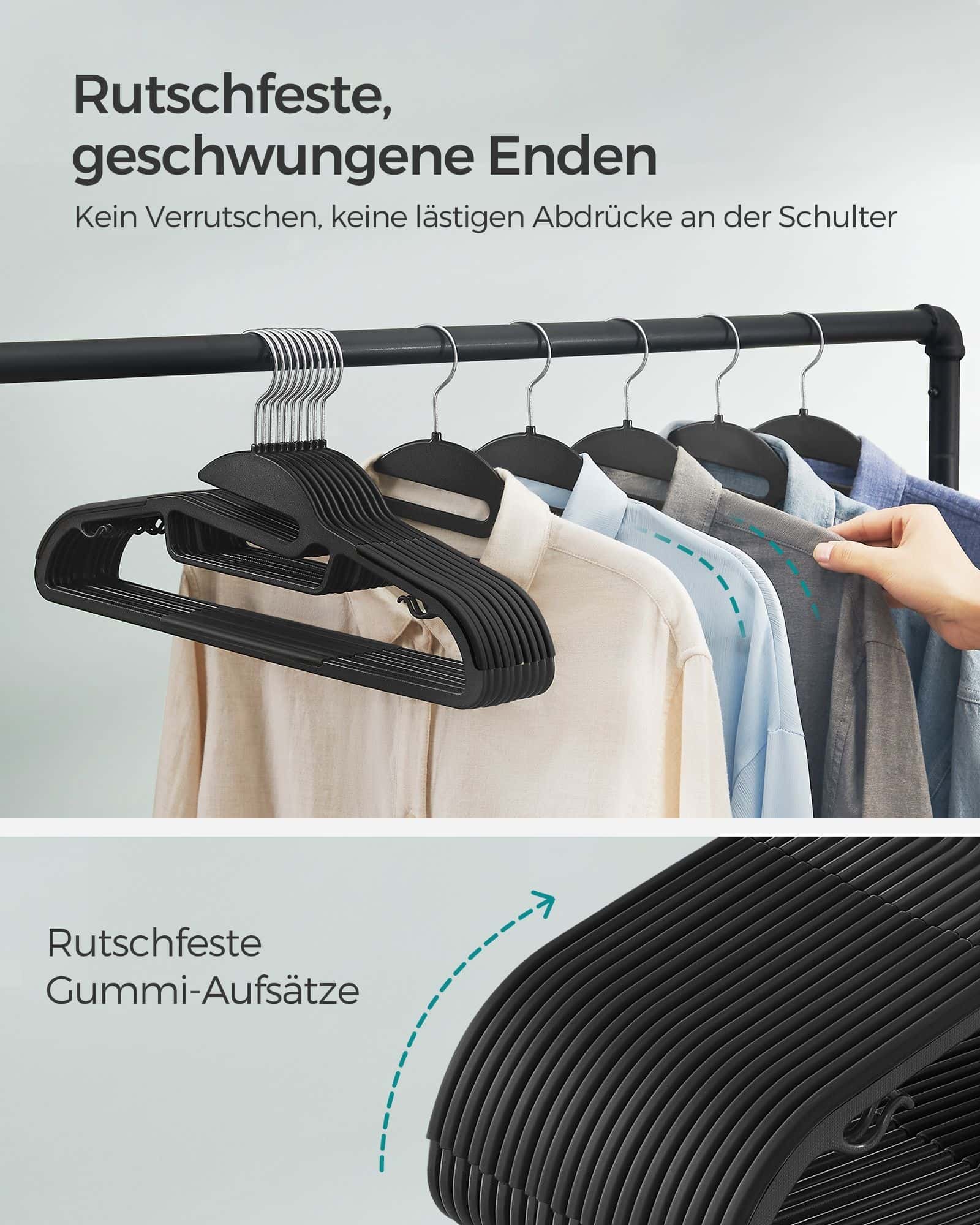 Kleiderbügel Kunststoff rutschfest platzsparend schwarz Kleiderbügel Kunststoff rutschfest platzsparend schwarz