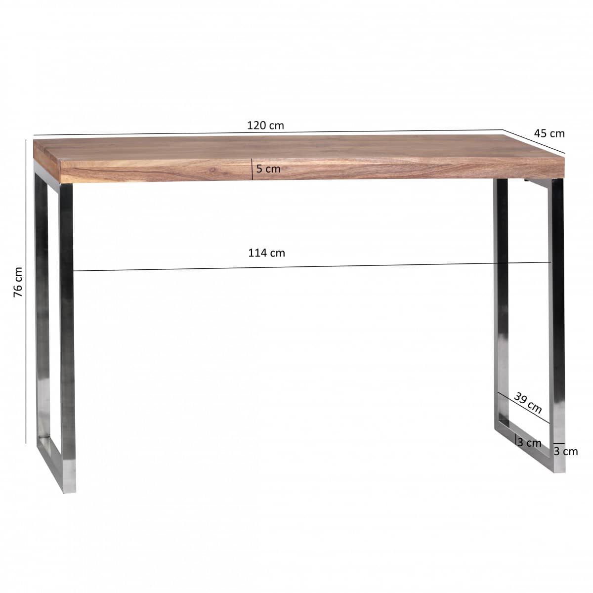 38395-WOHNLING-Konsolentisch-GUNA-Massivholz-Akaz_8 Konsolentisch GUNA Massivholz Akazie Konsole mit Metallbeinen Schreibtisch 120 x 45 cm Landhaus-Stil Sideboard