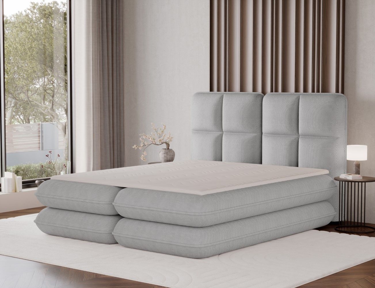 Boxspringbett Tonila Calmora Mikrofaser Grau mit Bettkasten | Topper Boxspringbett Tonila Calmora Mikrofaser Grau mit Bettkasten | Topper