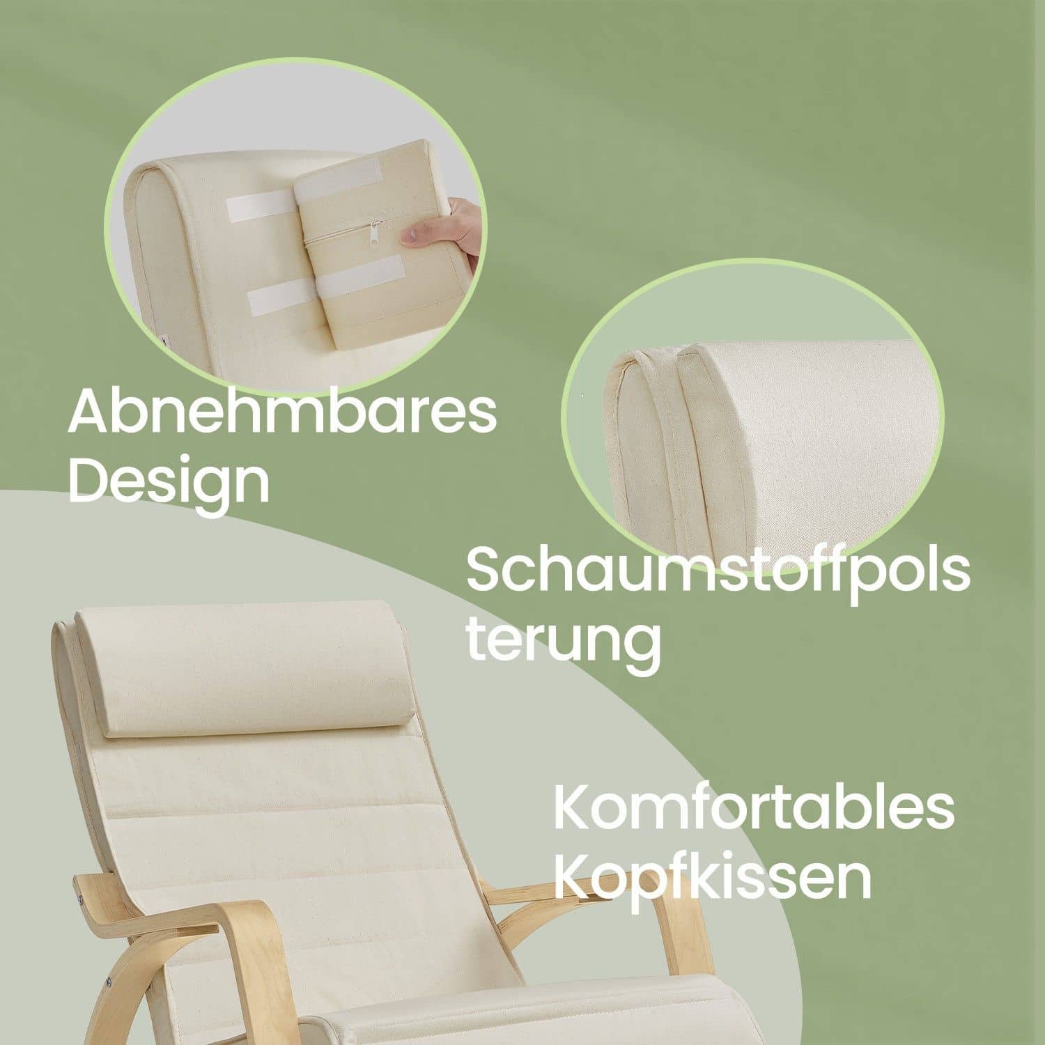 Schaukelstuhl LYYB3510 – Birke & Stoff Grau-Beige 67×115×91 cm Schaukelstuhl LYYB3510 – Birke & Stoff Grau-Beige 67×115×91 cm