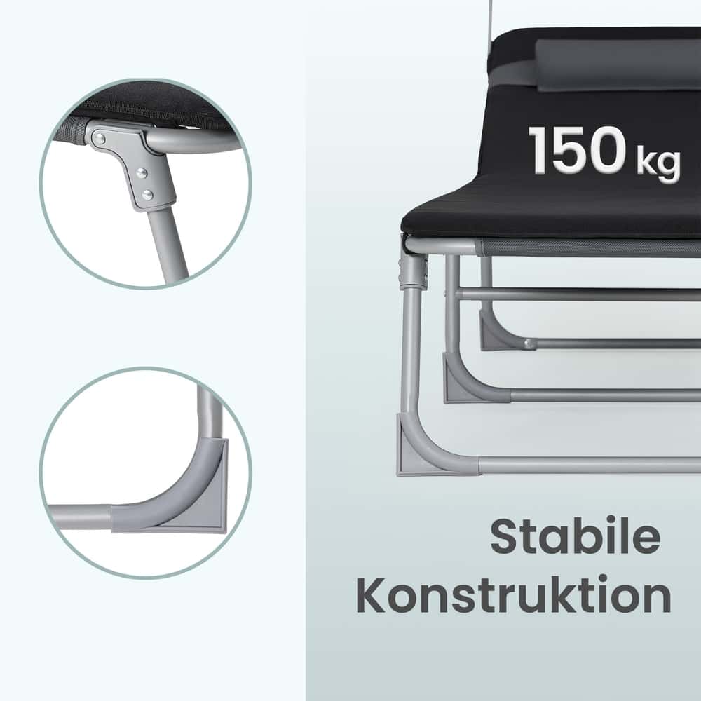 Liegestuhl klappbar, Sonnenliege mit verstellbarer Rückenlehne, Kissen Liegestuhl klappbar, Sonnenliege mit verstellbarer Rückenlehne, Kissen
