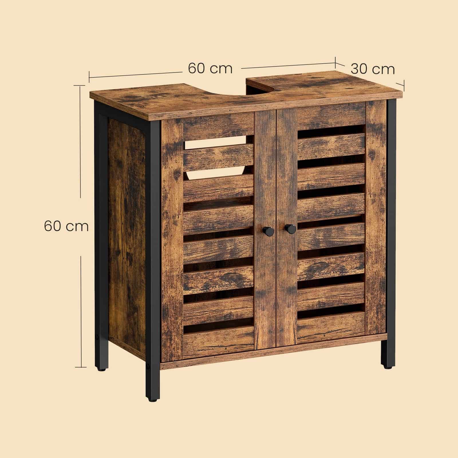 Aufbewahrungsschrank für Badezimmer, Waschbeckenunterschrank, mit 2 Lamellentüren