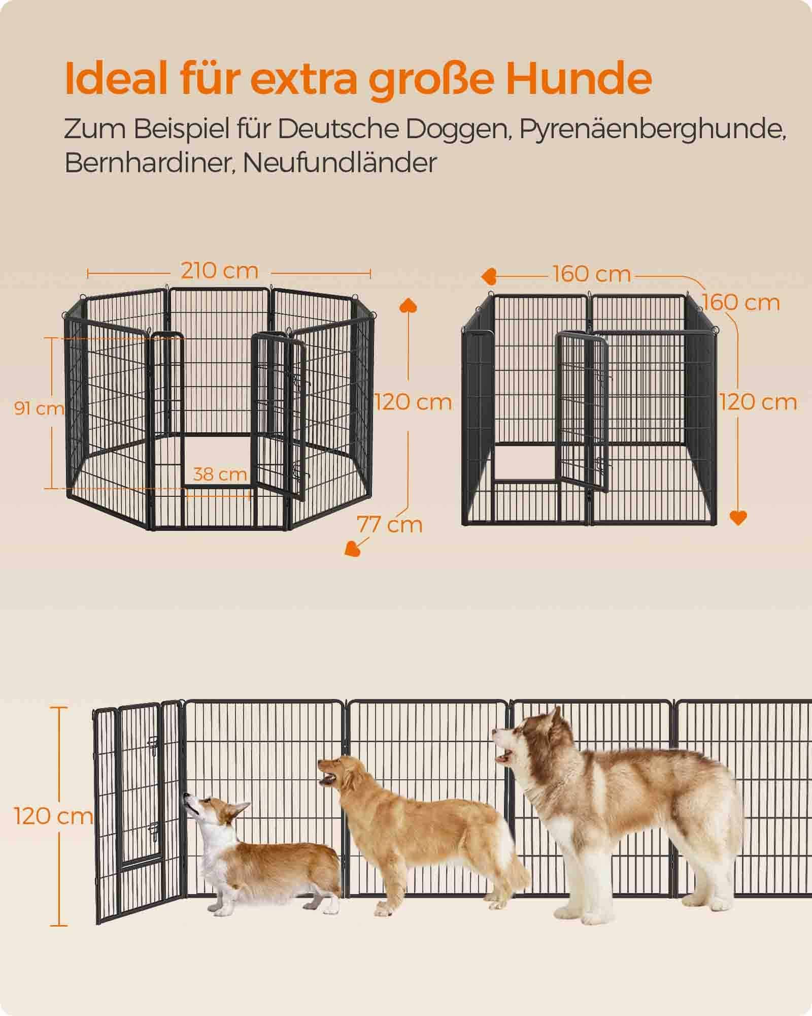Freilaufgehege Hund mit 8 Gitterplatten je 77 x 120 cm-PPK012B01