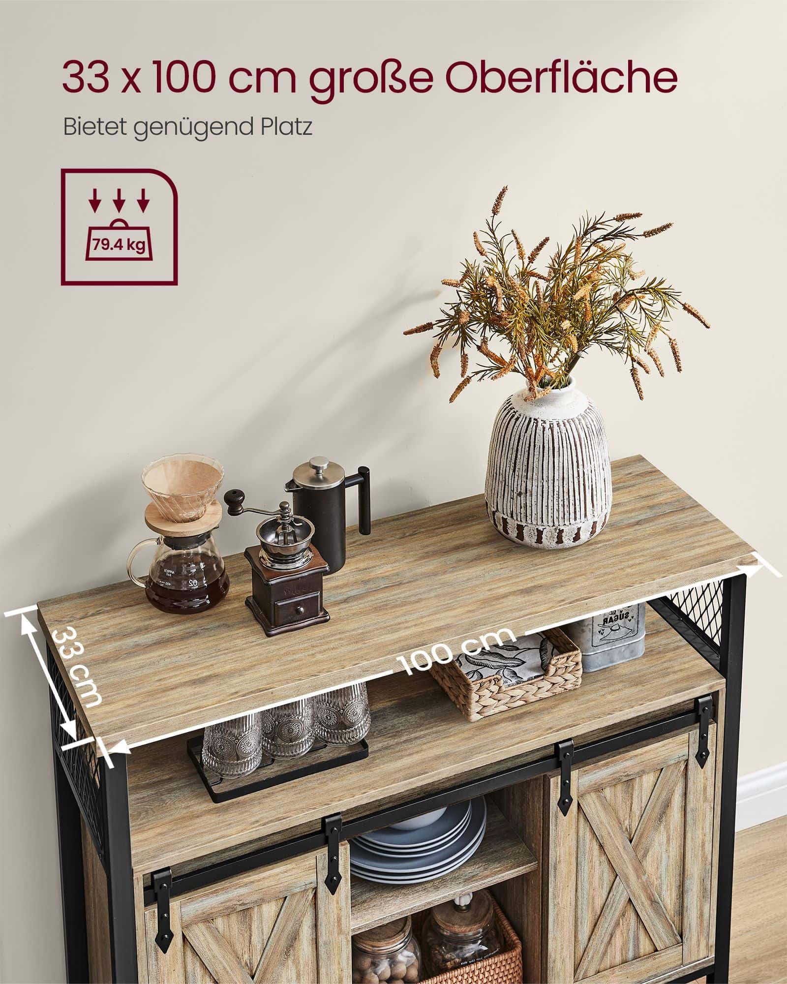 Sideboard mit Schiebetüren und Ablagen-LSC092B60 Sideboard mit Schiebetüren und Ablagen-LSC092B60