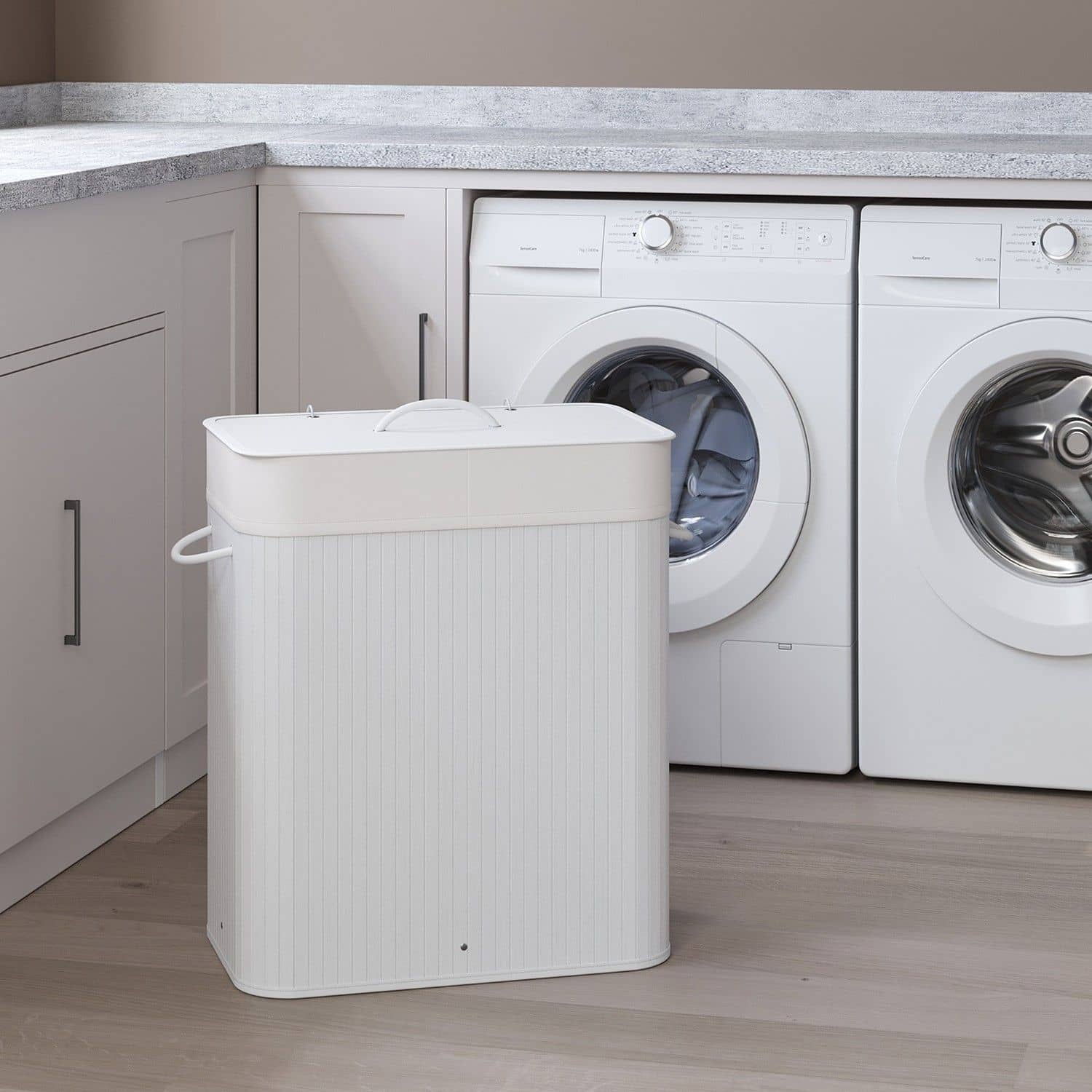 Wäschekorb 100 L Bambus Weiß Wäschekorb 100 L Bambus Weiß