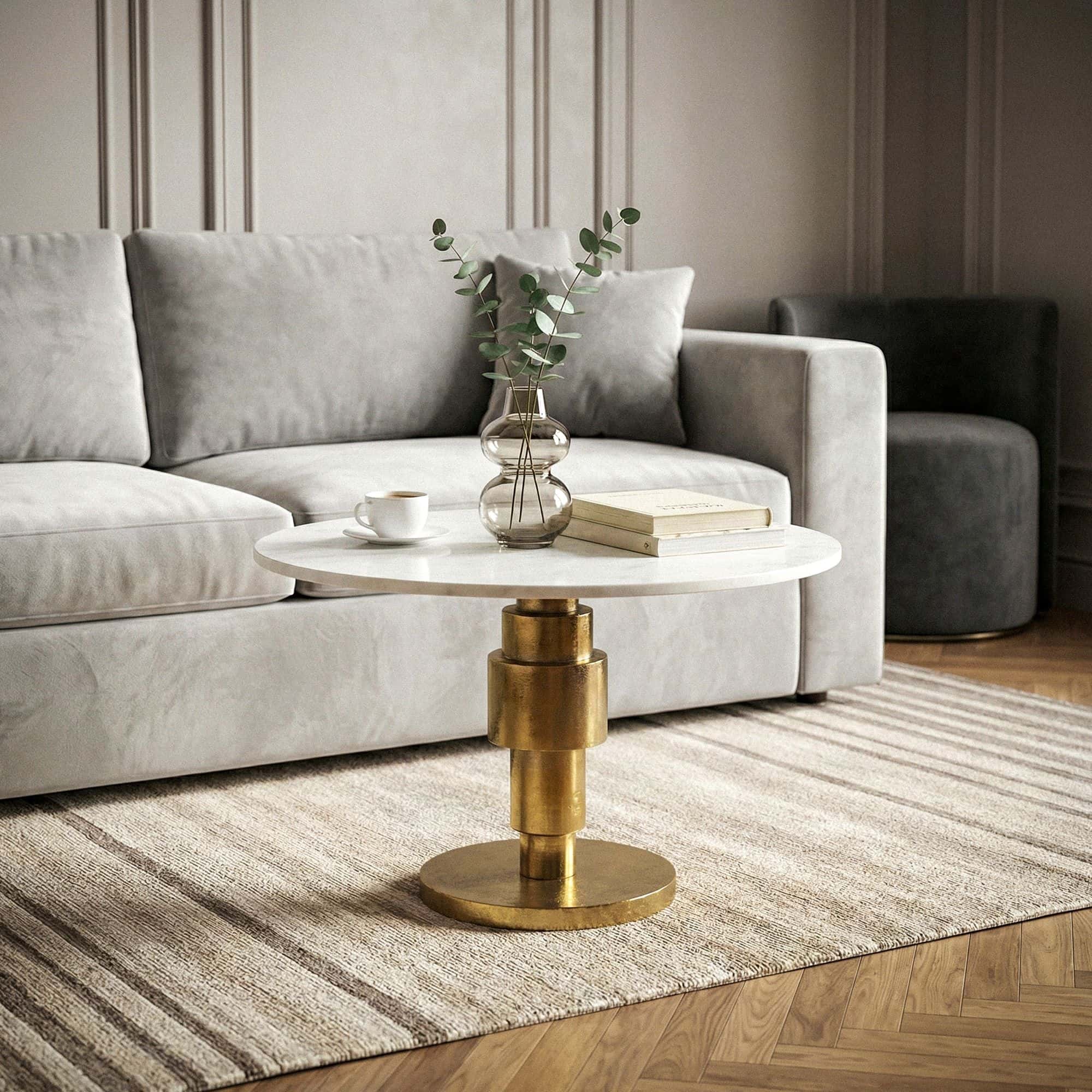 Couchtisch Gold 60cm mit weißer Marmor Tischplatte - Wohnzimmertisch rund - Sofatisch Alu modern - Beistelltisch Aluminium - Design Tisch Wohnzimmer Metallgestell Handmade Couchtisch Gold 60cm mit weißer Marmor Tischplatte - Wohnzimmertisch rund - Sofatisch Alu modern - Beistelltisch Aluminium - Design Tisch Wohnzimmer Metallgestell Handmade