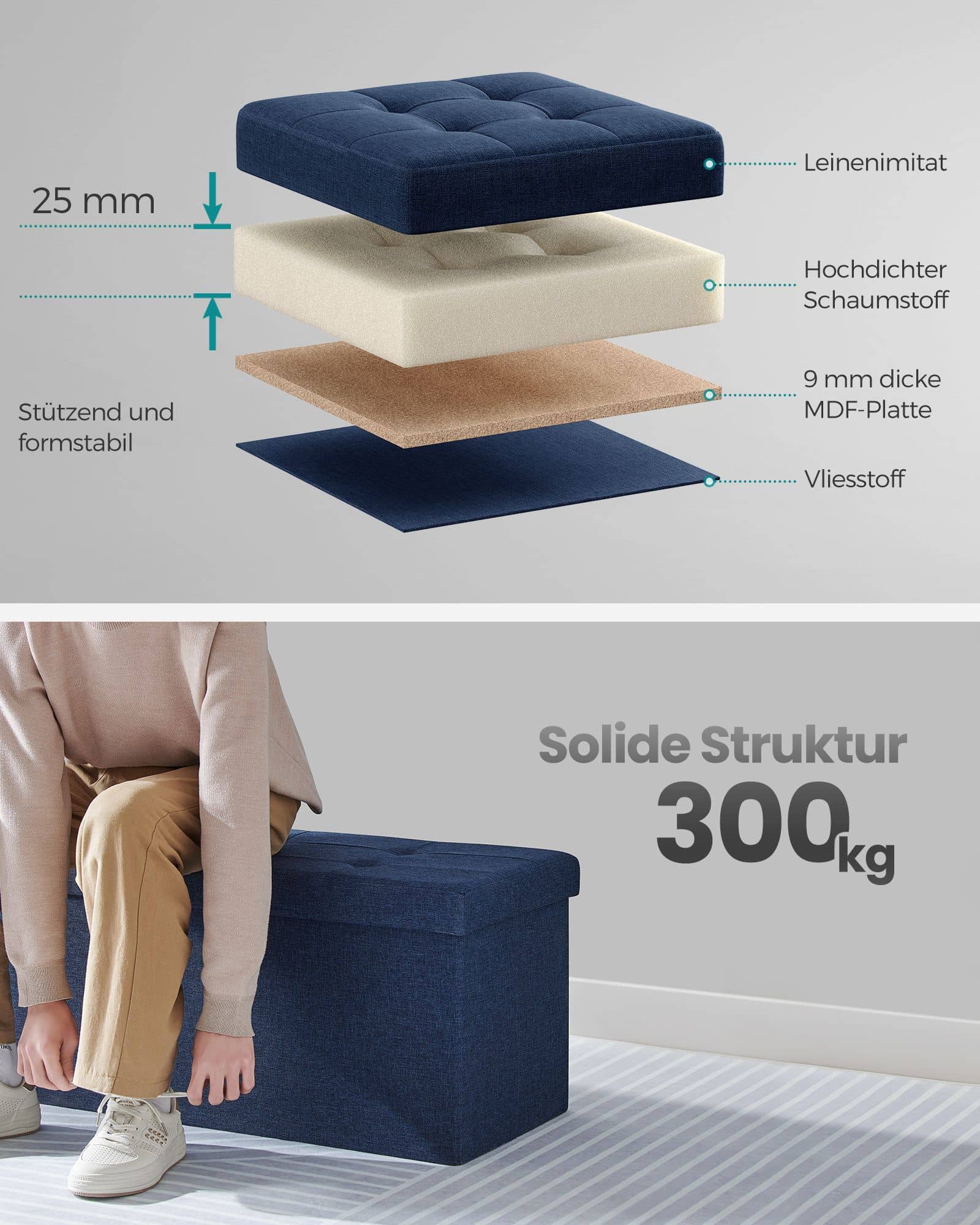 Sitzbank mit Stauraum 38 x 110 x 38 cm mitternachtsblau Sitzbank mit Stauraum 38 x 110 x 38 cm mitternachtsblau