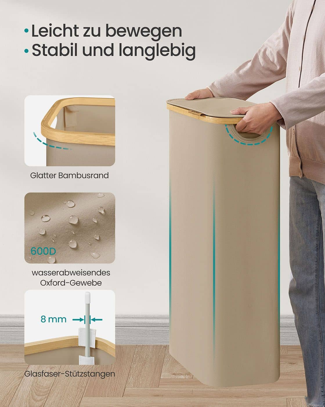Wäschekorb 65 L mit Deckel 150 L 42 x 22,5 x 70,5 cm kamelbraun Wäschekorb 65 L mit Deckel 150 L 42 x 22,5 x 70,5 cm kamelbraun