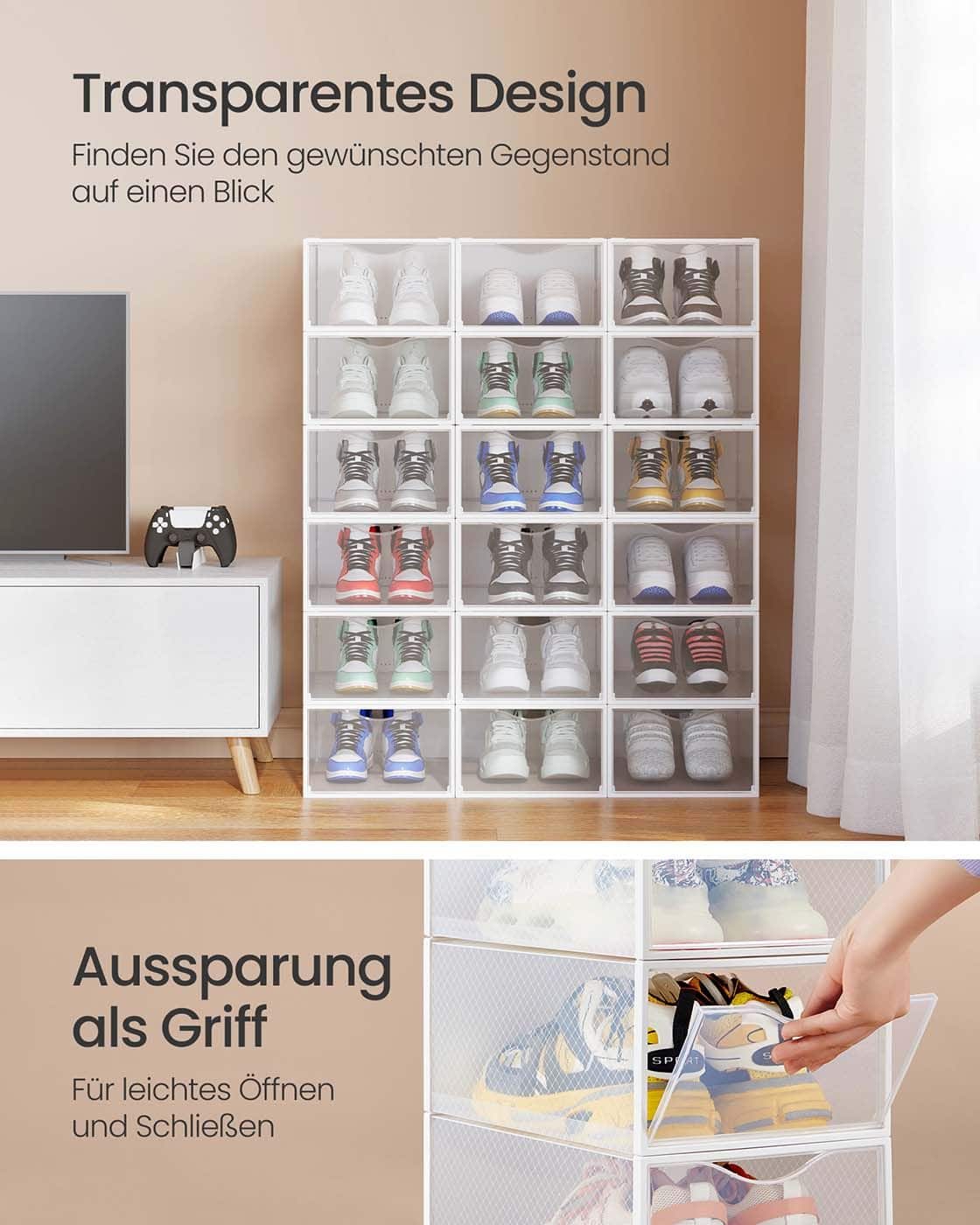Schuhboxen 18er Set mit Tür 33,2 x 23 x 14,5 cm transparent-wolkenweiß Schuhboxen 18er Set mit Tür 33,2 x 23 x 14,5 cm transparent-wolkenweiß