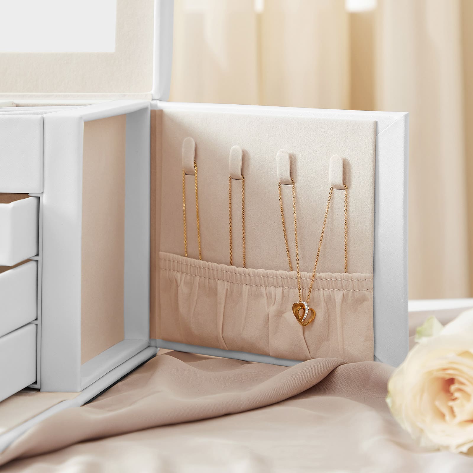 Schmuckbox mit 4 Ebenen Weiß-B34JBC159W01 Schmuckbox mit 4 Ebenen Weiß-B34JBC159W01