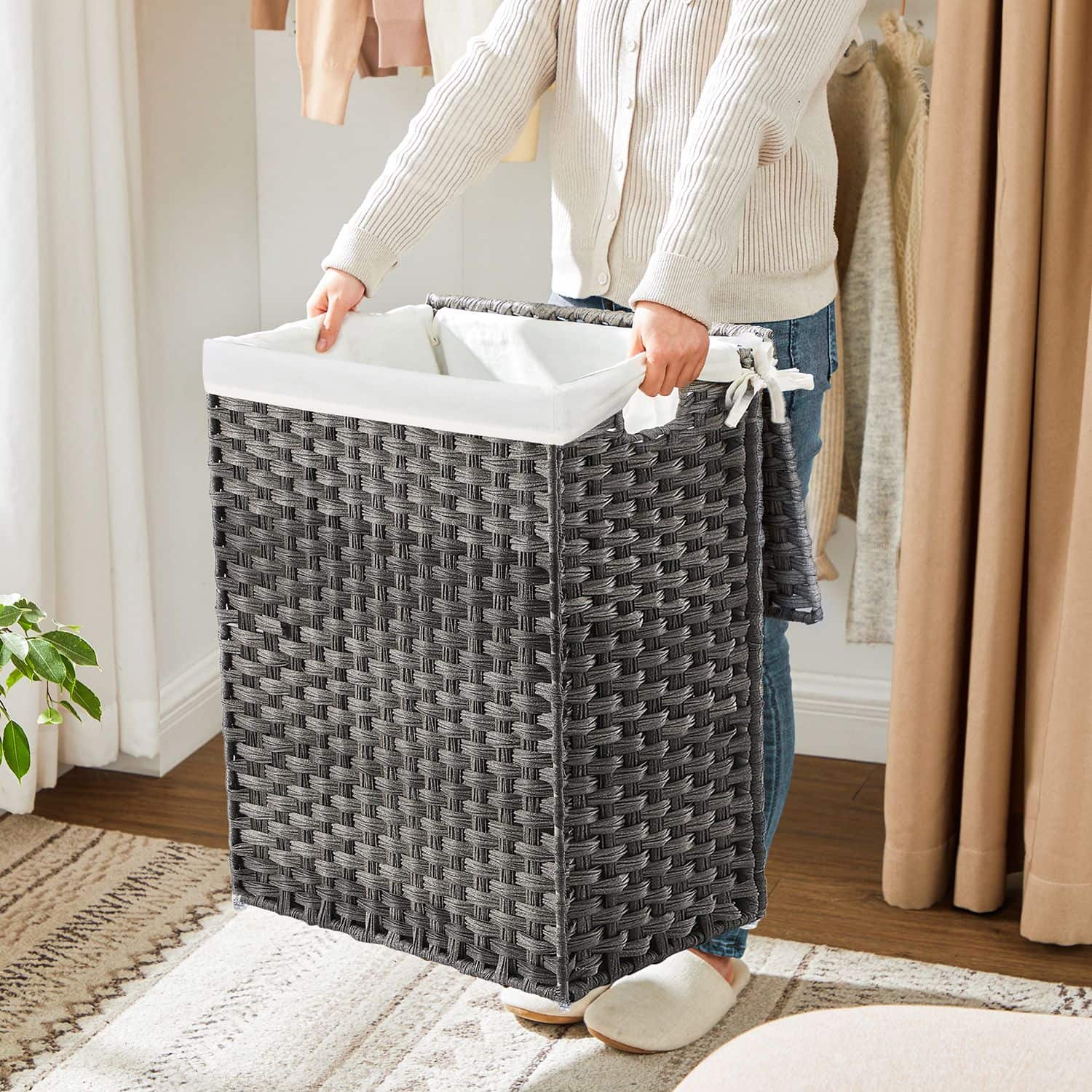 Wäschekorb Polyrattan 90 L Grau-LCB51WG Wäschekorb Polyrattan 90 L Grau-LCB51WG
