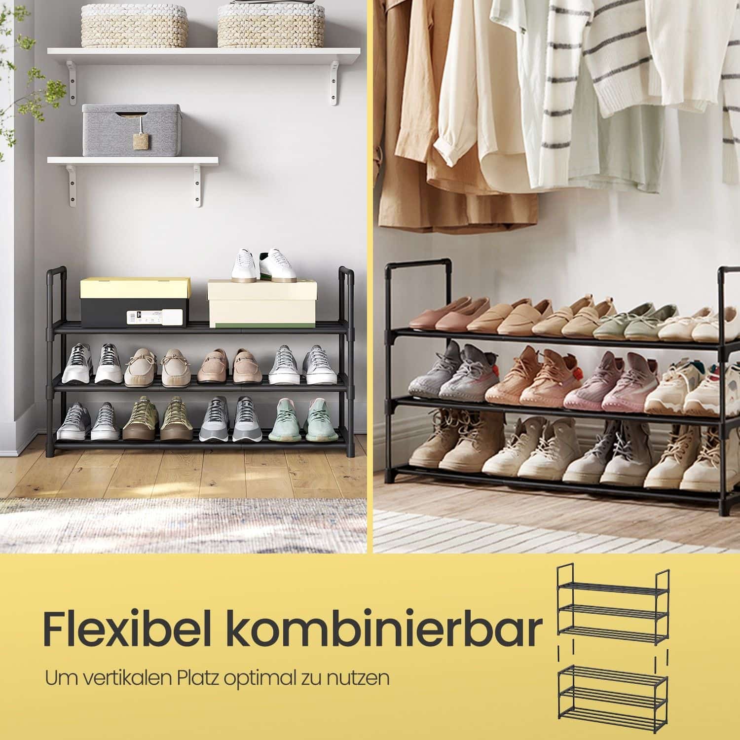 Schuhregal mit 3 Ebenen, Schuhständer aus Metall, Schuhaufbewahrung Schuhregal mit 3 Ebenen, Schuhständer aus Metall, Schuhaufbewahrung