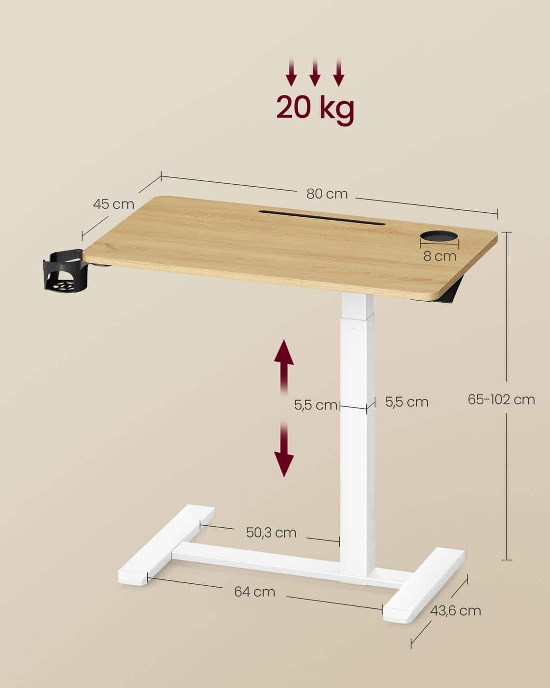 Mobiler Beistelltisch mit Rollen und Getränkehaltern Goldeichenfarben Mobiler Beistelltisch mit Rollen und Getränkehaltern Goldeichenfarben